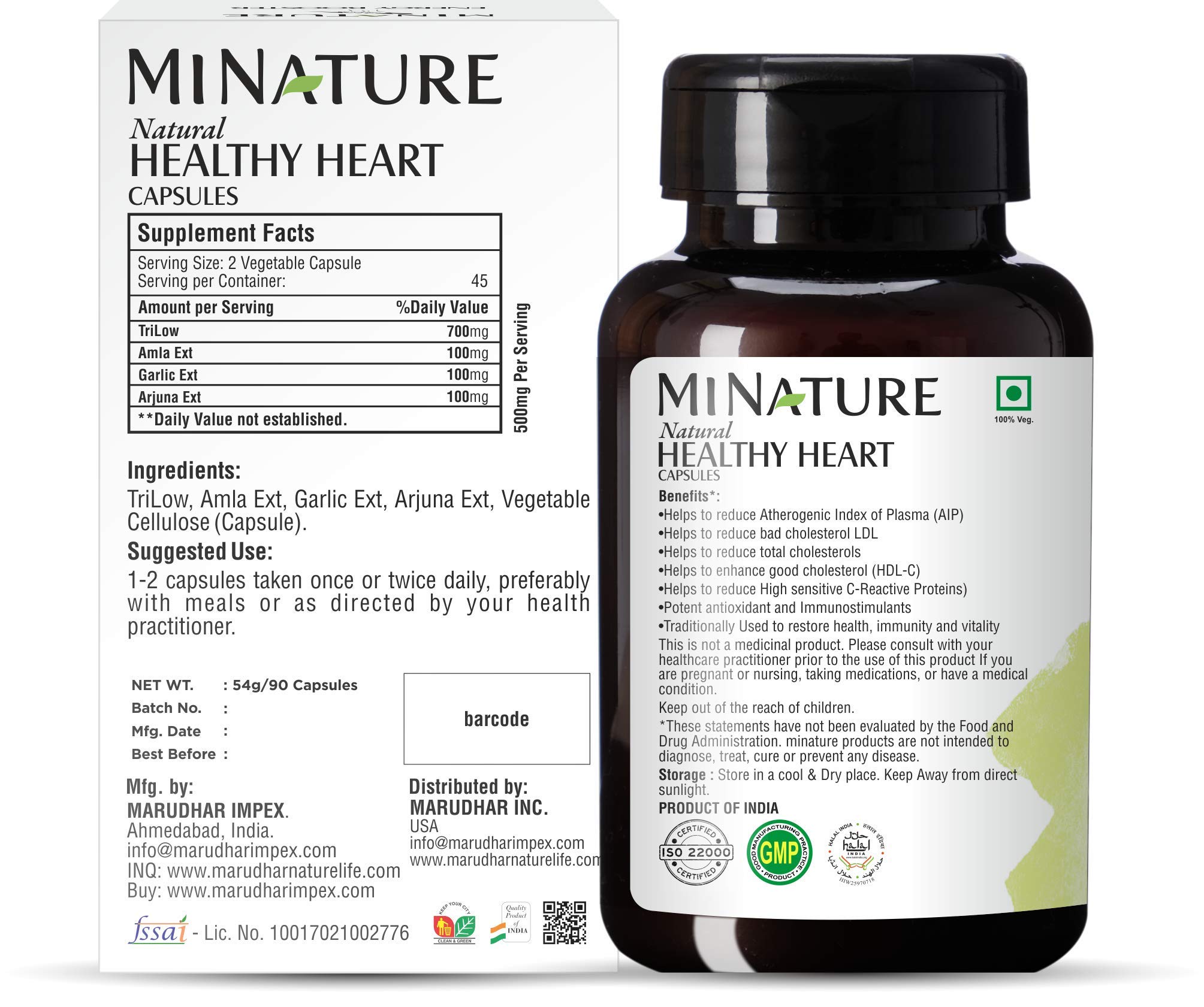 minature Healthy Heart Capsules Enriched with TRI-Low by mi Nature | 90 Veg Capsules | 45 Day Supply| 1000mg | TRI Low, Amla Extract, Garlic Extract, Arjuna Extract | Made from Indian Herbs — Amazon image 2