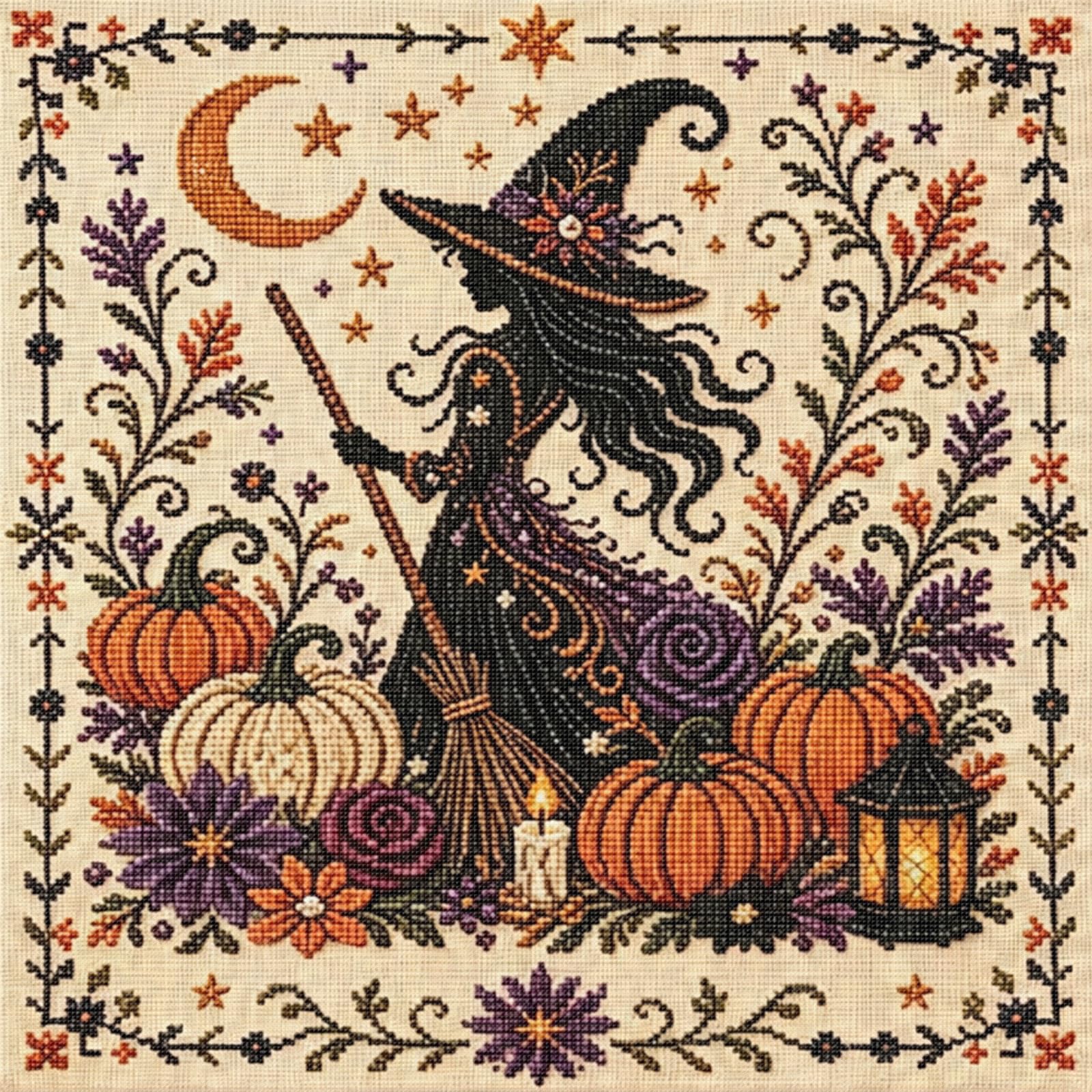 Moon Witch 18CT 2 Strands DIY Stamped Cross Stitch Kit 30x30cm