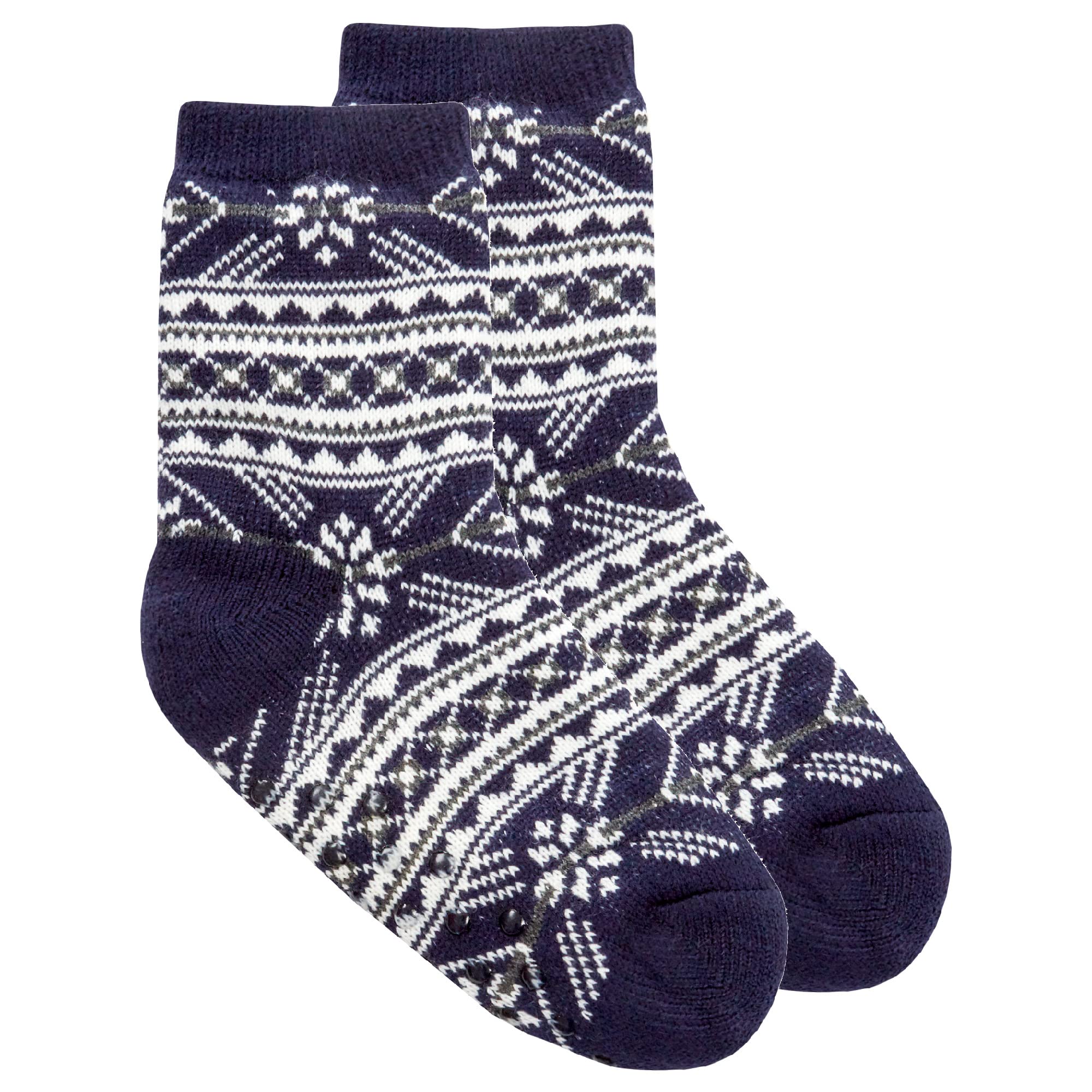 Metzuyan Kids Boys Girls Fluffy Christmas Warm Fair Isle Pattern Sherpa Lining Bed Winter Socks with Grips Anti Slip Blue UK 4-6