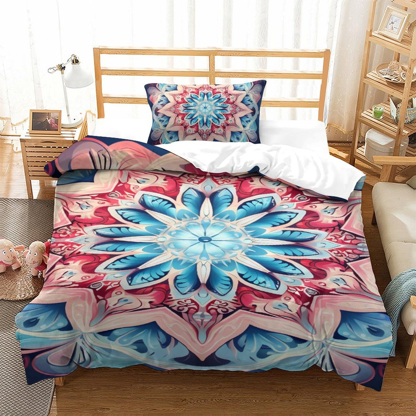 Parure de lit microfibre 135x200 literie fleurs impression 3D finitions soignées