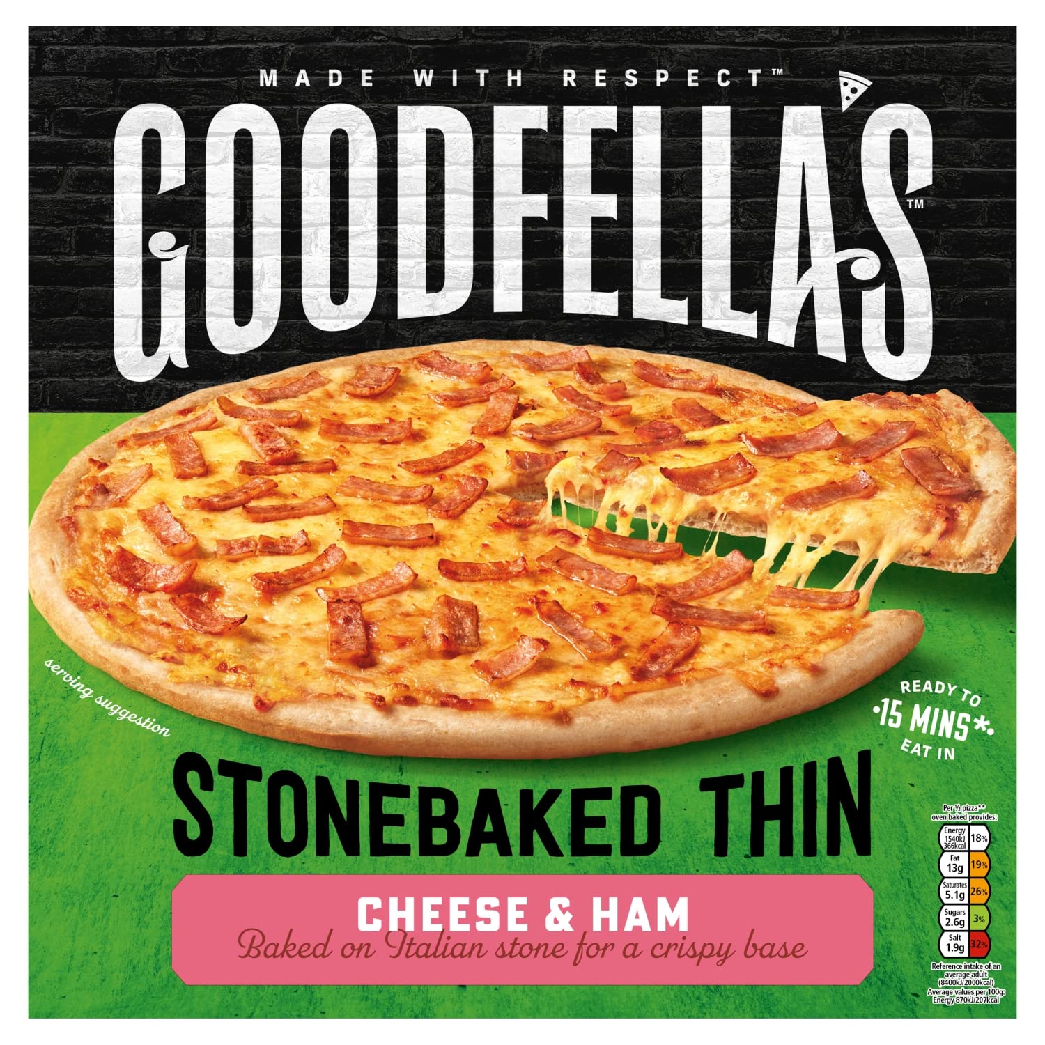 Thin Crust Cheese & Ham Pizza, Stonebaked, 351g (Frozen)