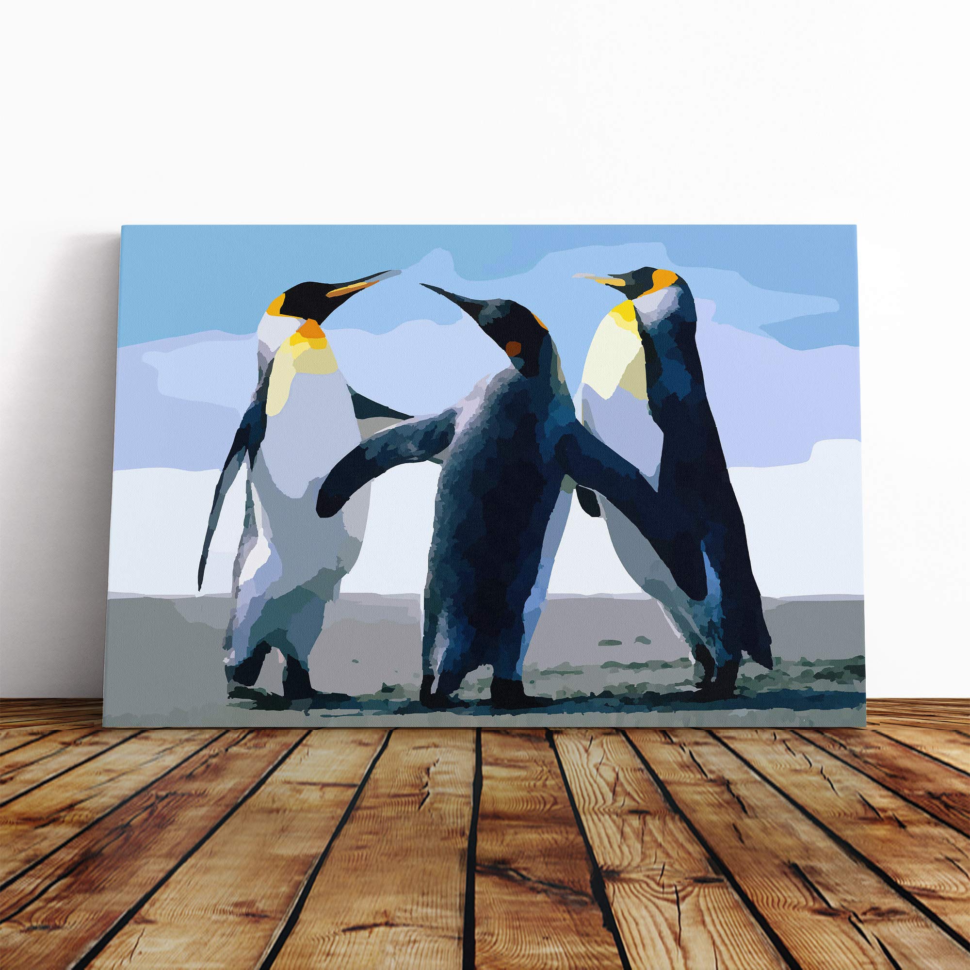 Penguins Canvas Print | Gallery Wrapped 30mm Frame Wall Art | 24x16 inches | Ready to Hang | Modern Bird Picture | Living Room Bedroom Lounge Office
