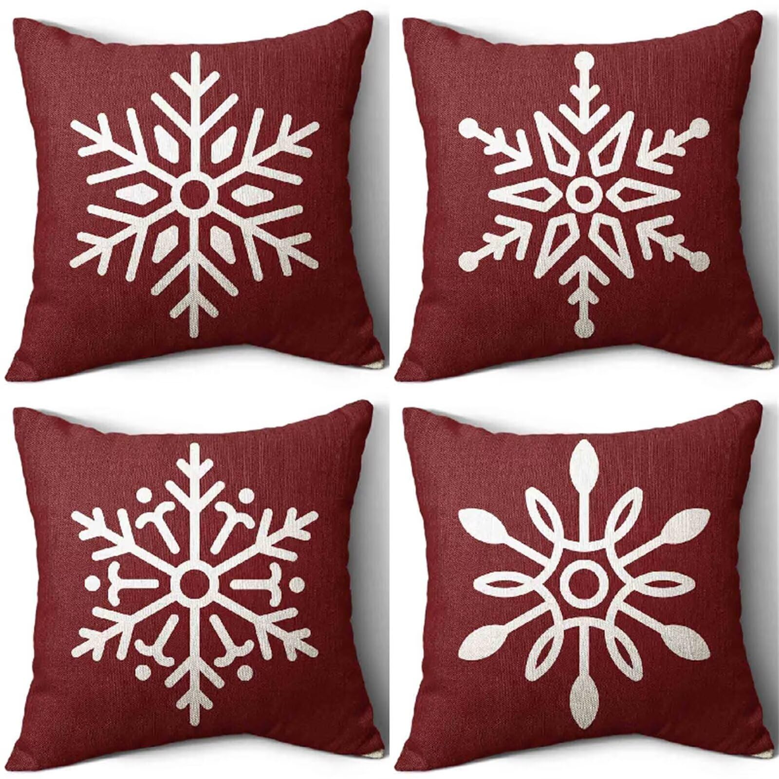 Confezione da 4 Federe Natale con fiocchi di neve Modello, Copricuscini Fall Fodere Doppio lato Lino Quadrate per Cuscino per Divano/Giardino/esterno/Camera da Letto Casa Decor 65x65cm S-3221