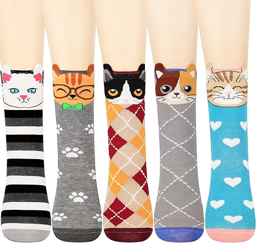 Jeasona Calcetines de gato para mujer, regalos de gato, lindos calcetines de animales, regalos de búho de perro para mujeres