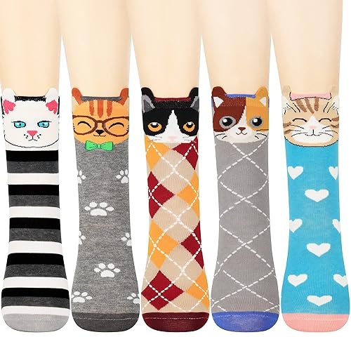 Jeasona Women's Cat Socks Cat Gifts Cute Animal Socks Dog Owl Gifts for Women - Multicolored Cat