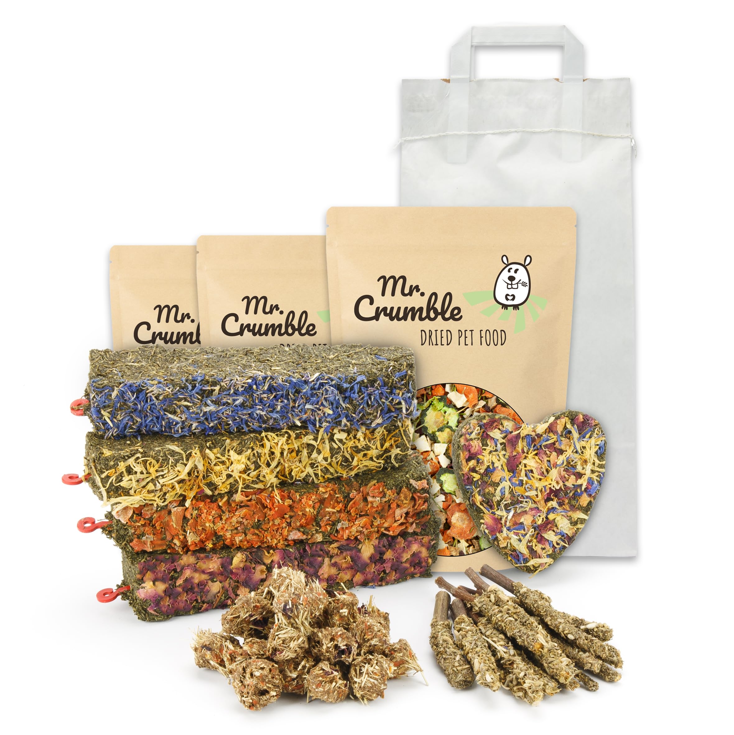 Mr. Crumble Maxi Struktur-Futter-Set getreidefrei für Kaninchen & Kleintiere – natürliches Futter & Snacks – handgemachte Leckerlies, Kräuter & Blüten – gesundes Ergänzungsfutter Made in Germany