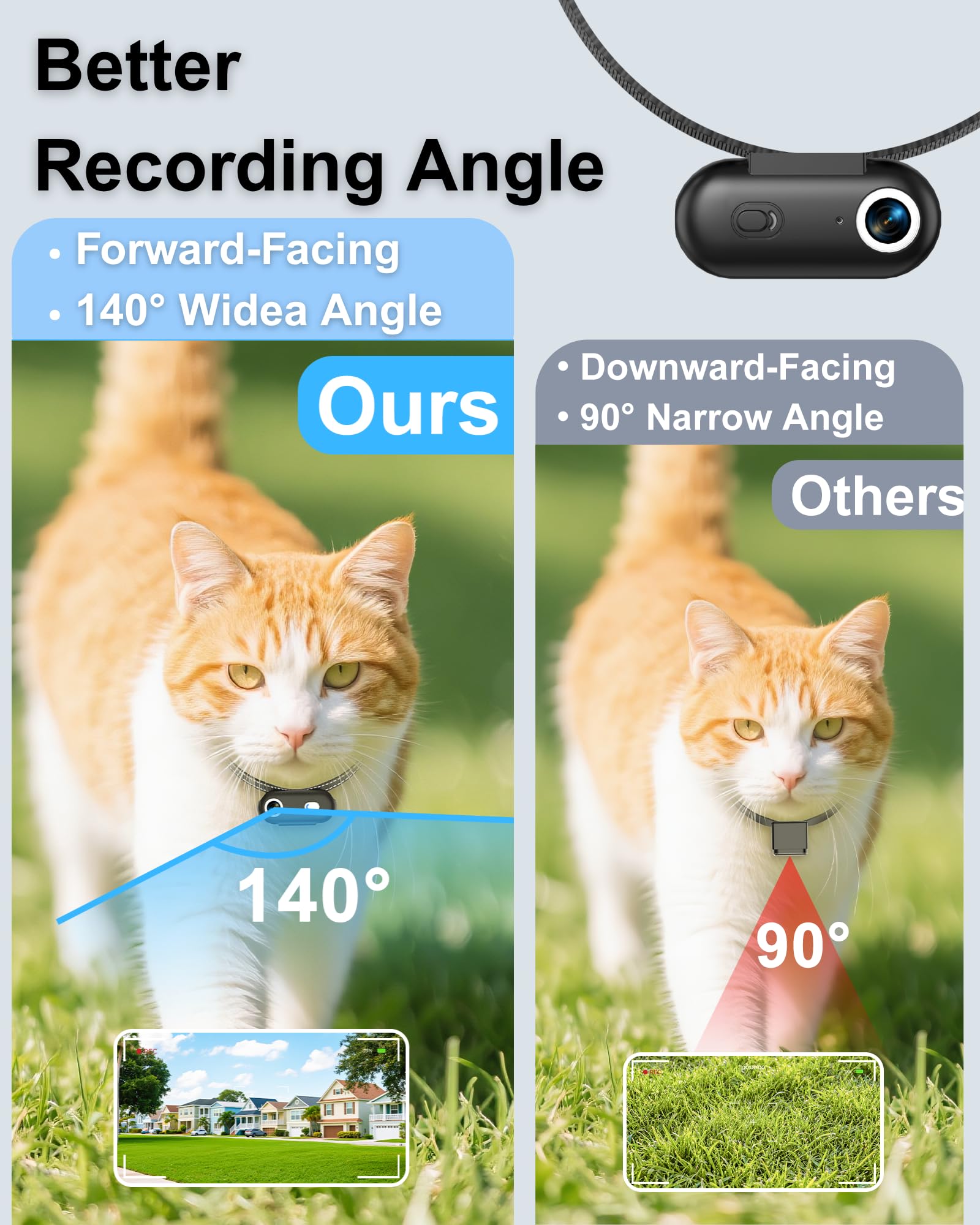 Collare per fotocamera per cani e gatti, 1080p HD registrazione video POV Cam per cani di taglia media e gatti grandi, taglia M, mini action camera ricaricabile con riproduzione USB su PC