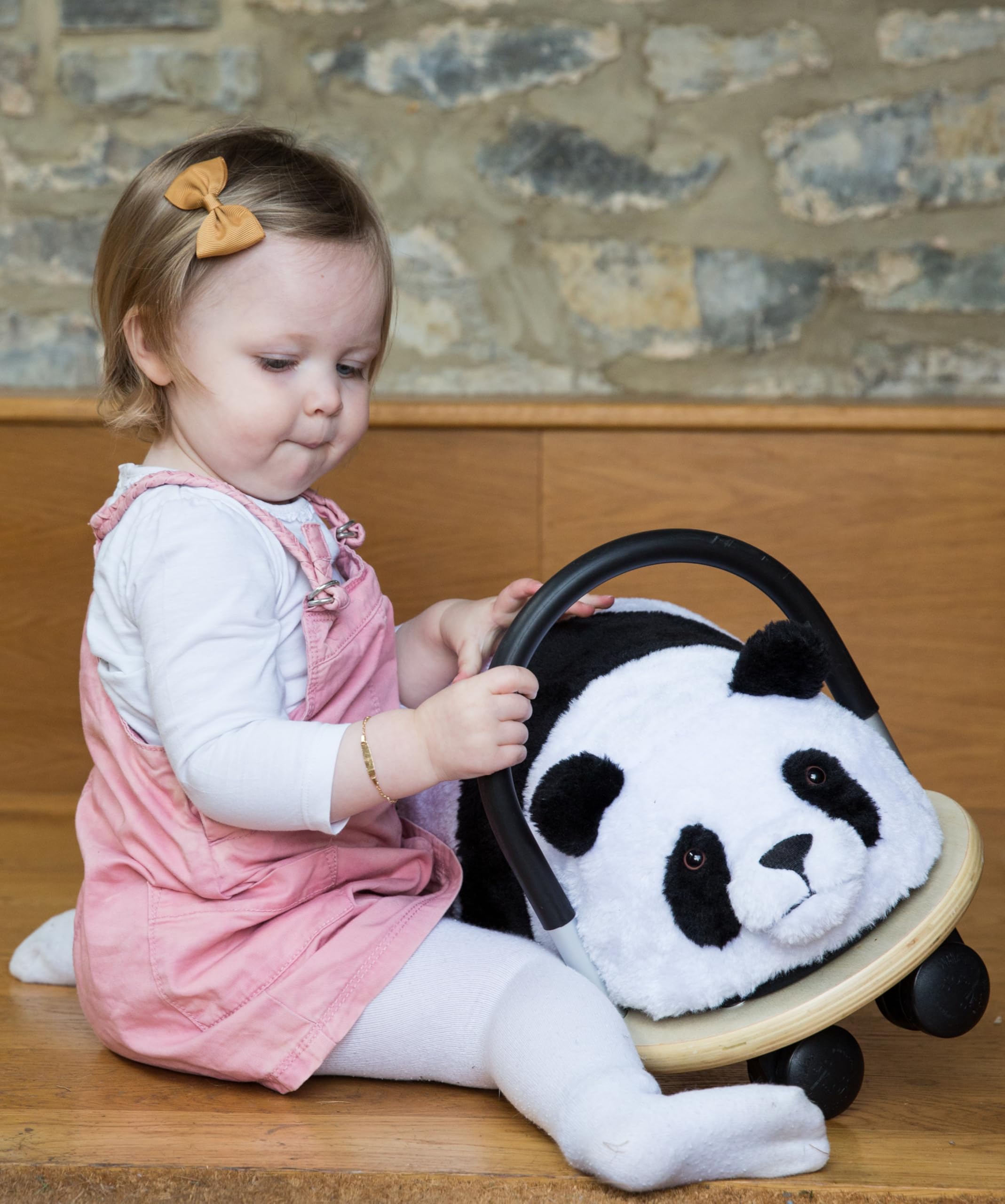 Wheelybug Drewniane zwierzątko do jazdy z wymienną pluszową osłoną, certyfikowana zabawka rozwojowa z certyfikatem bezpieczeństwa, mała (1-3 lata), pluszowa panda