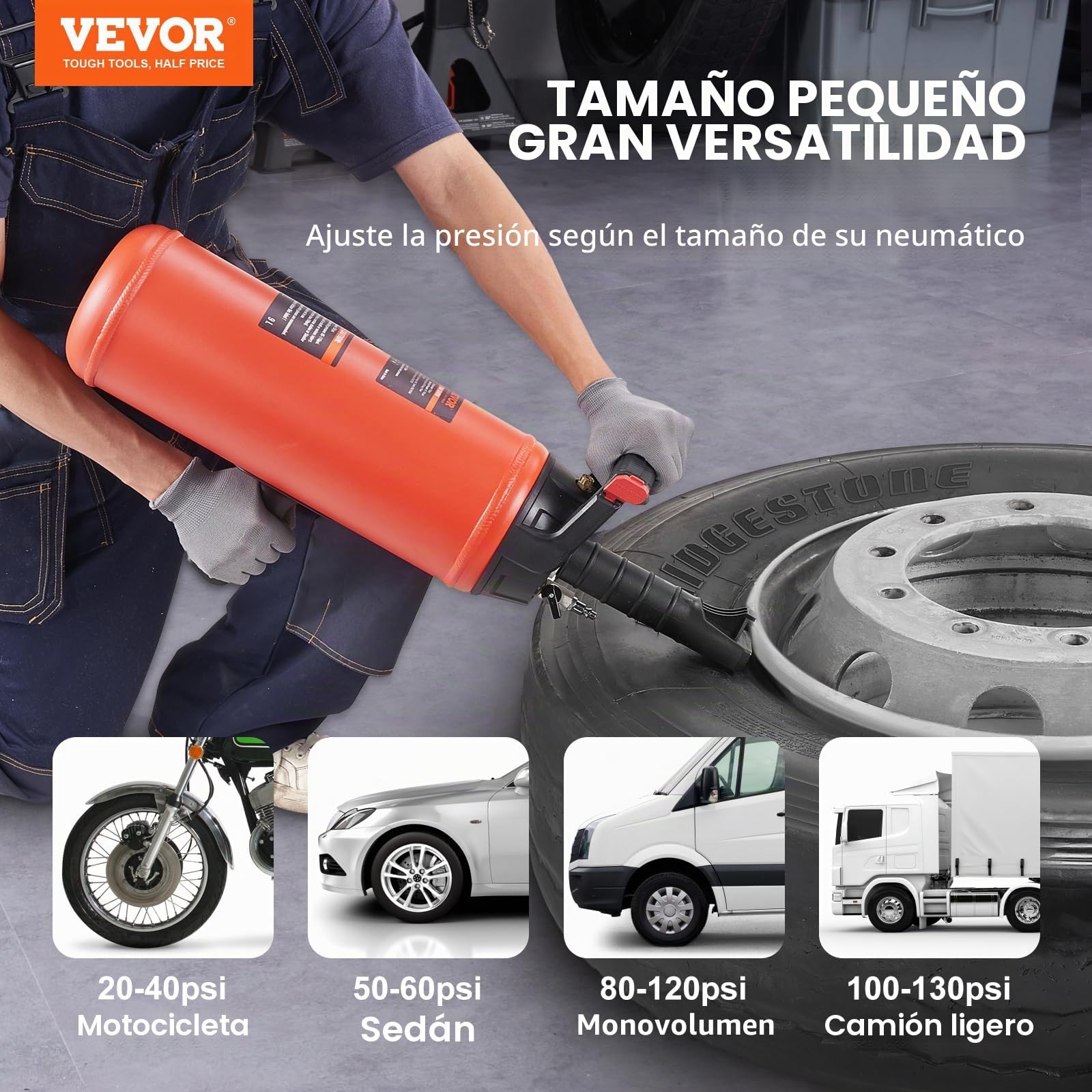 VEVOR Inflador de neumáticos de cañón de aire de 9 L, compresor de aire portátil de 150 PSI, presión de trabajo de 87-116 PSI para tractor, camión, ATV, coche y taller de reparación de automóviles