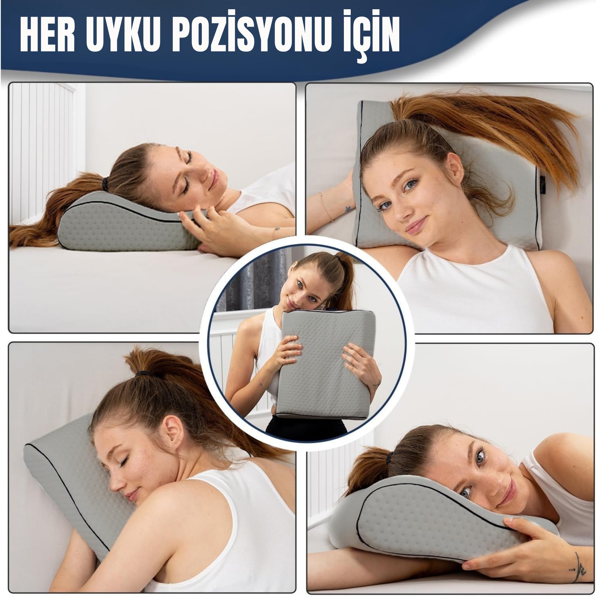 alkamto Almohada de viaje – Almohada ergonómica de espuma viscoelástica para acampar con funda de almohada que regula la temperatura, incluye bolsa de transporte impermeable (gris, 35 x 30 x 10/8 cm)