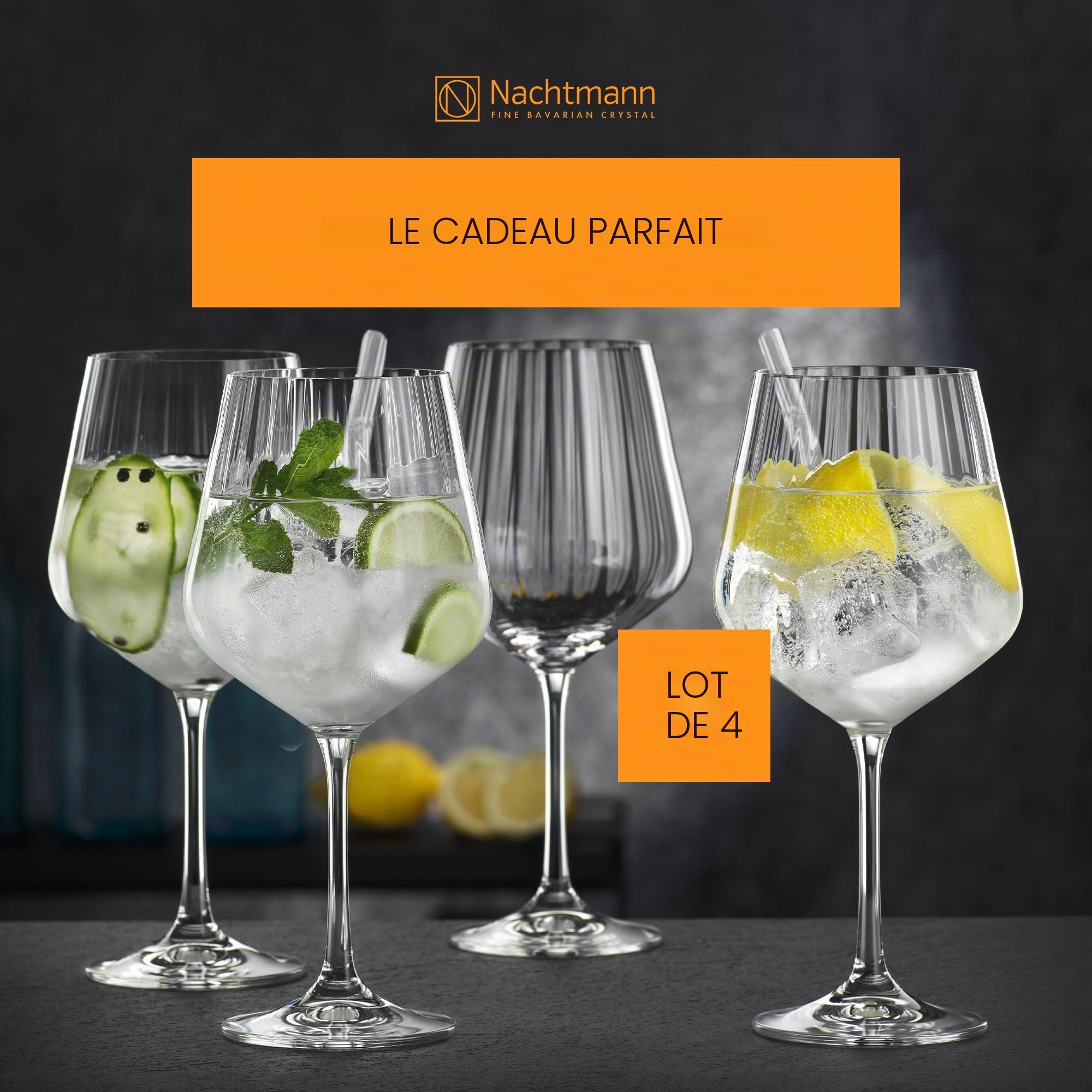 Spiegelau & Nachtmann 103143 Tastes Good Lot de 9 verres à gin Tonic (637 ml), 4 pailles en verre, 1 brosse de nettoyage, transparents