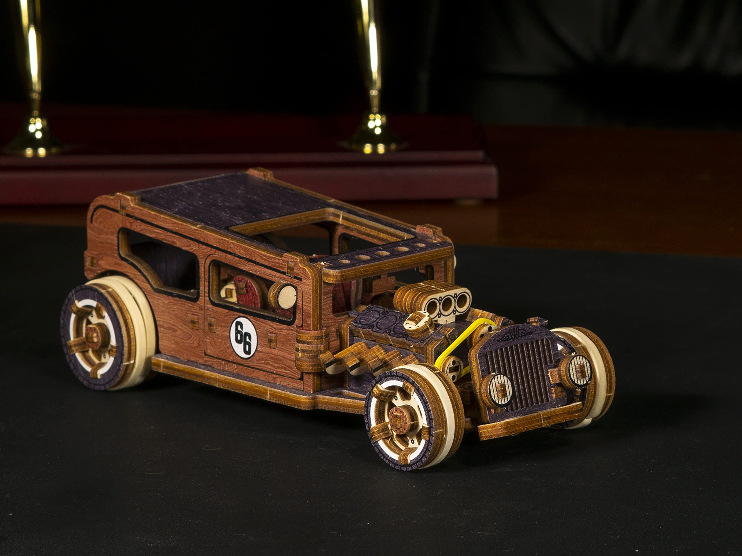 WOODEN.CITY Hot Rod Limited Edition - Kits de Maquettes en Bois 3D pour Adultes pour Construire des Voitures - Casse-tête Rétro en Bois 3D 142 pièces, Kit de Voiture en Vois à l'échelle 1/32
