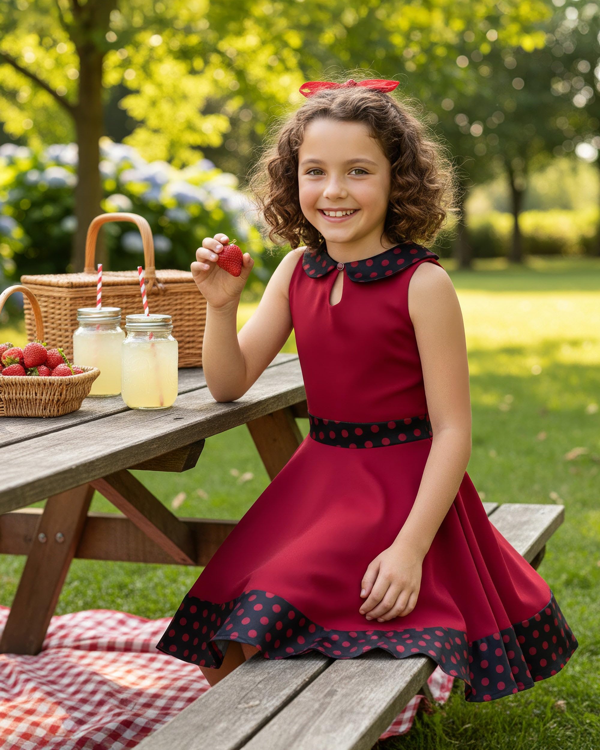 BlackButterfly Mädchen Kleid Zoey Punkte | Tellerrock, Ärmellos, Bubikragen, Kontrastbesatz, Gefüttert, Reißverschluss Hinten, Zum Drehen, 3-14 Jahre