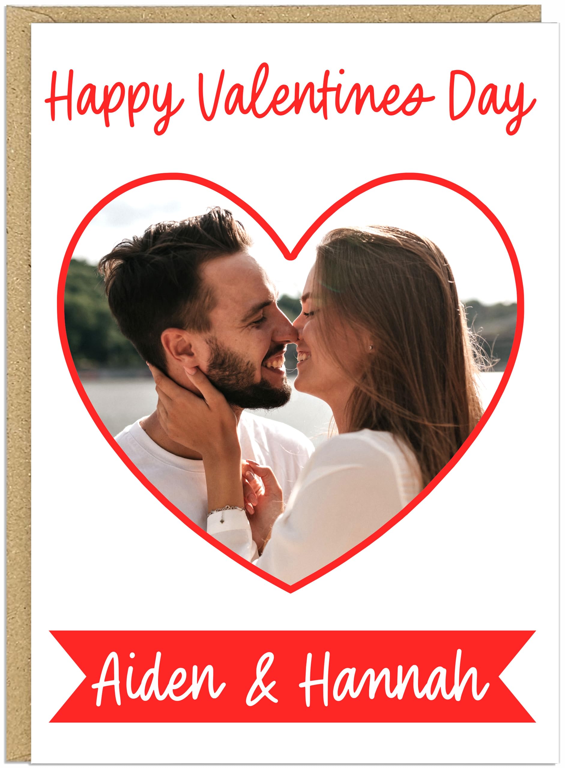 Personalised Photo Happy Valentines Day Cards for Couples Boyfriend Girlfriend - Custom Own Names, Heart, Penguin Designs - Funny Love Greeting Cards A5 (Heart Photo 2)