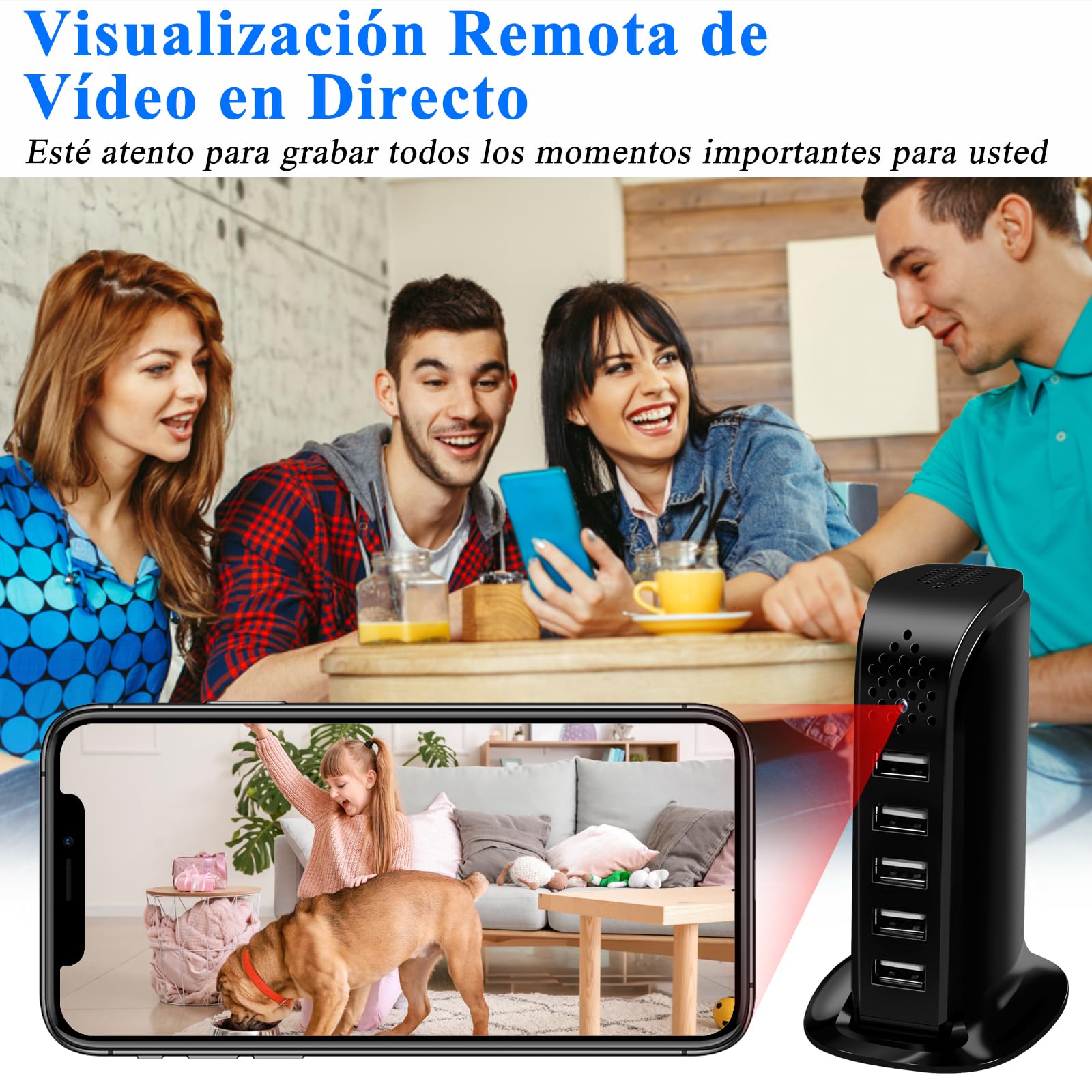 2.4/5G WiFi Cámara Oculta 5 Puertos USB Cargador WiFi Cámara HD 1080P Cámara Espía, Mini Espía Oculto Wi-Fi Cámara Apoyo Detección de Movimiento y Tuya Smart App Vista Remota