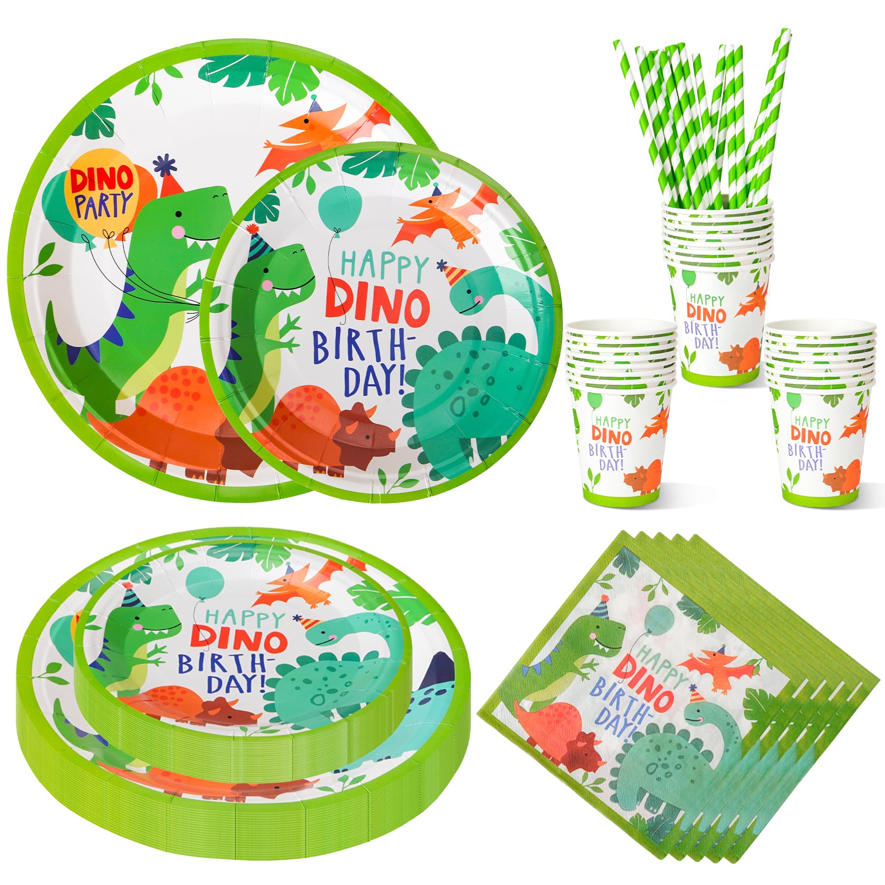 CSYY Partygeschirr Kindergeburtstag, 120 PCS Teiliges Dinosa