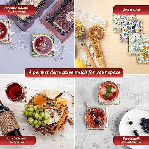 Miniatura 4 de Juego de 4 o 6 posavasos de ratán hechos a mano, bonitos posavasos de cristal para bebidas, posavasos bohemios de madera natural (juego de 4)