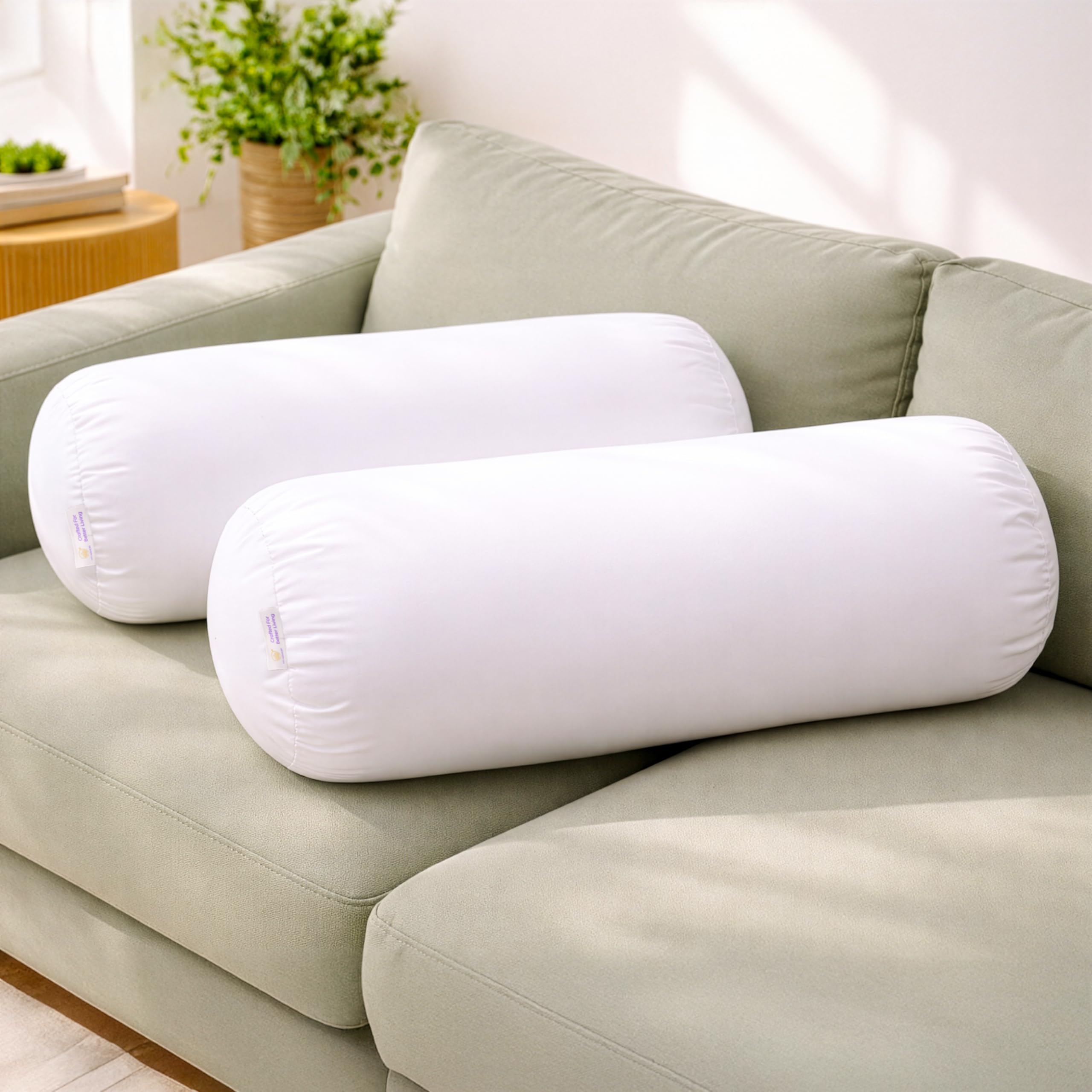 MY ARMOR Bolster Pillow Set of 2 | Side Pillow for Bed, Sofa & Diwan | Soft Microfiber Filling | Round Cylindrical Pillow for Sleeping & Back Support | White, 10 x 25 Inch