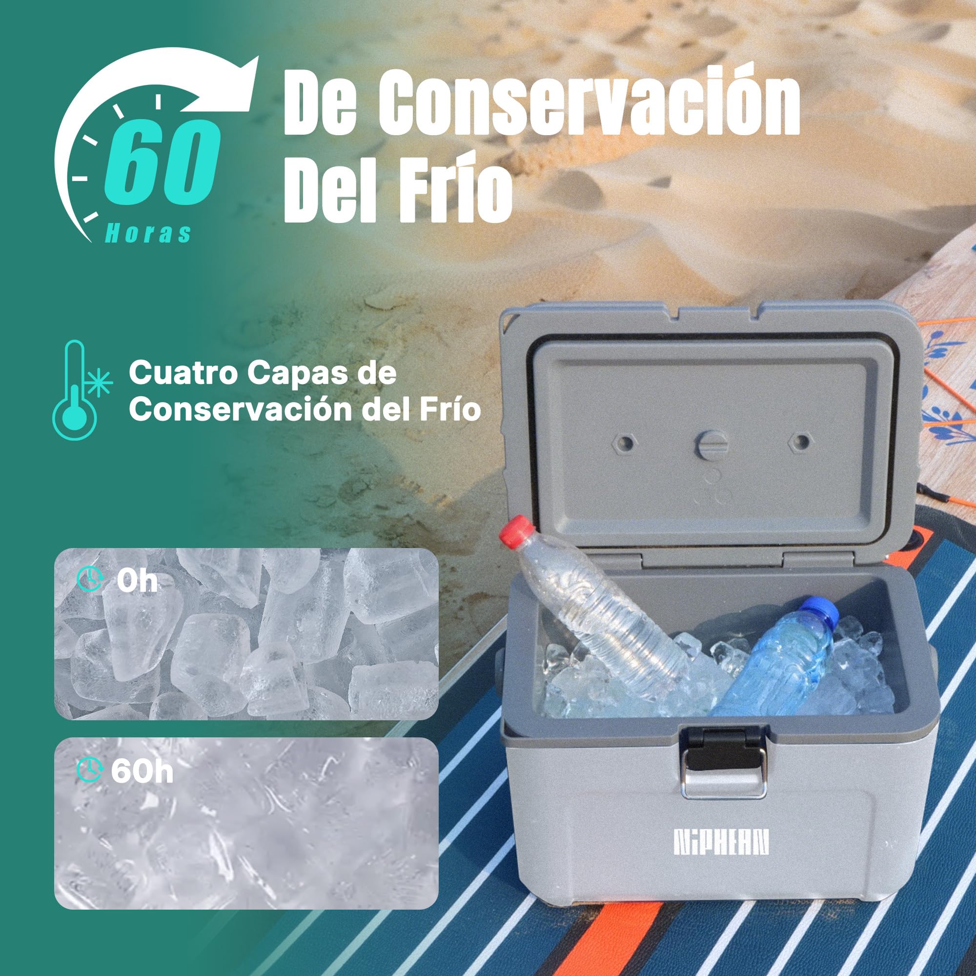 Niphean Caja térmica de tabla de remo aislada de 4 capas, 60 horas de retención de hielo, asiento convertible en tabla de remo con anillo en D, enfriador rígido de kayak de 15 litros para camping