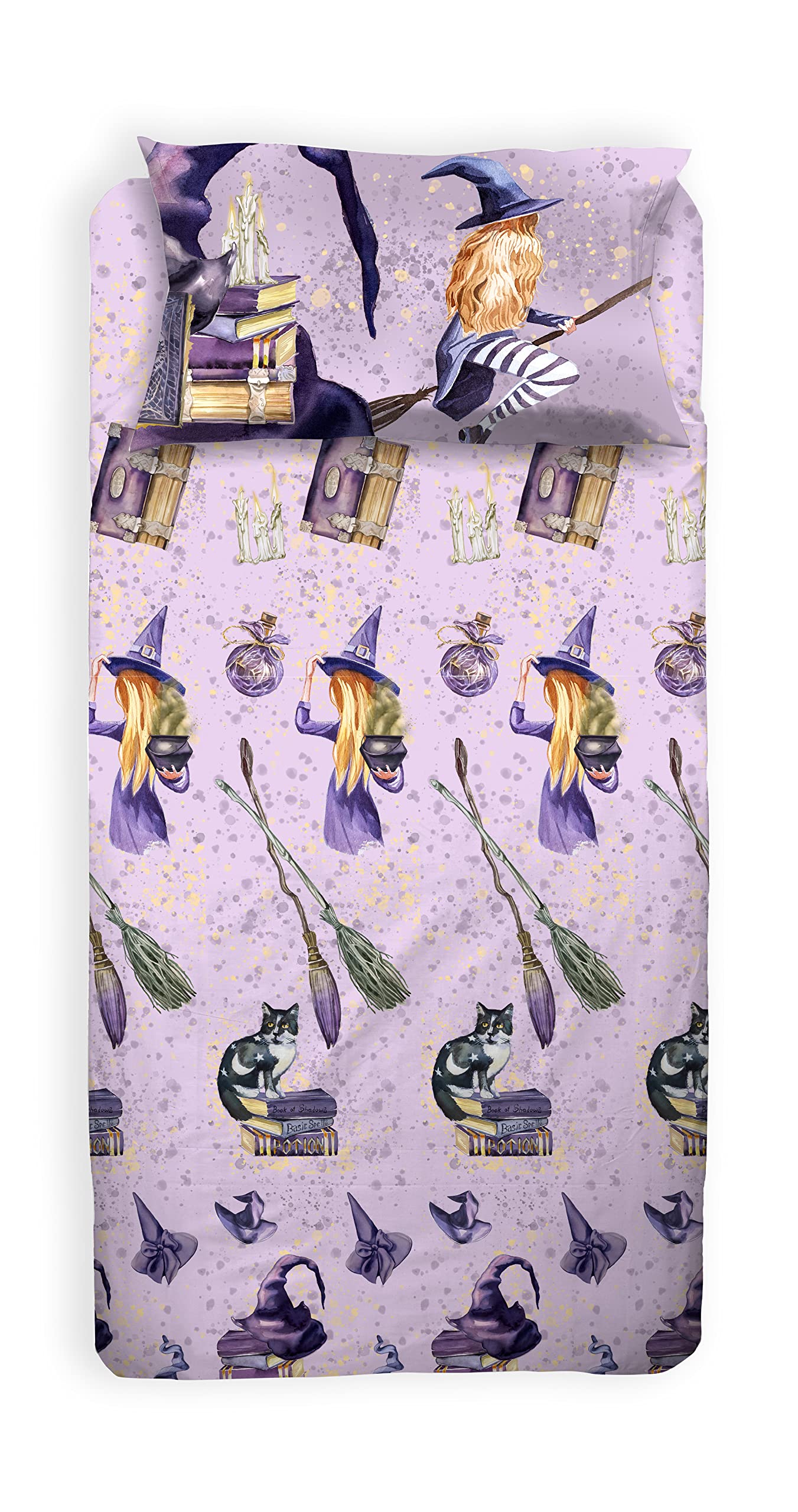 hermet Witch parure de lit simple sorcière 100% coton housse de couette enfant 1 place