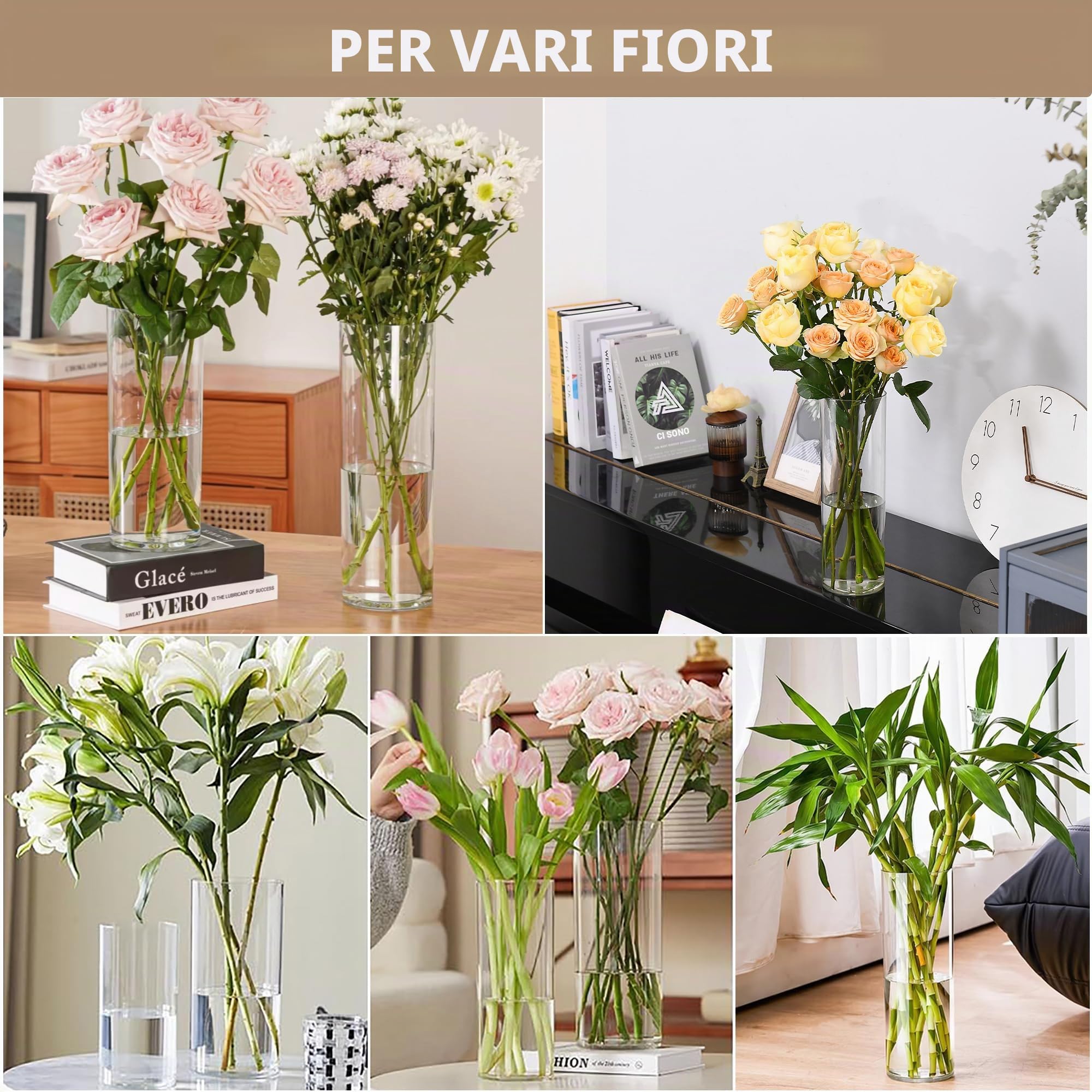 Vaso Acrilico Trasparente per Fiori - Vasi Cilindrici Infrangibili Decorativi, Portafiori Moderno per Interni/Esterni, Regalo Matrimonio/Casa/Ufficio, Centrotavola per Cena/Feste-15x40cm