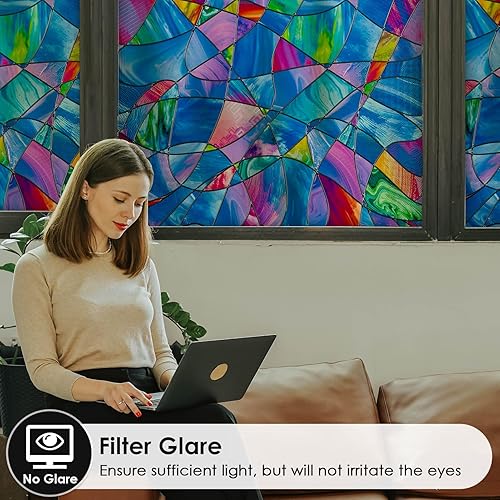 Miniatura 6 de DKTIE Película ligera de lujo 3D para ventana con herramientas de instalación, película de privacidad para ventana de día y noche, sin pegamento,