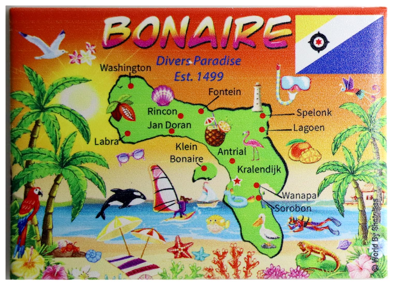 Bonaire Map Caribbean Fridge Collector's Souvenir Magnet 2.5" X 3.5"