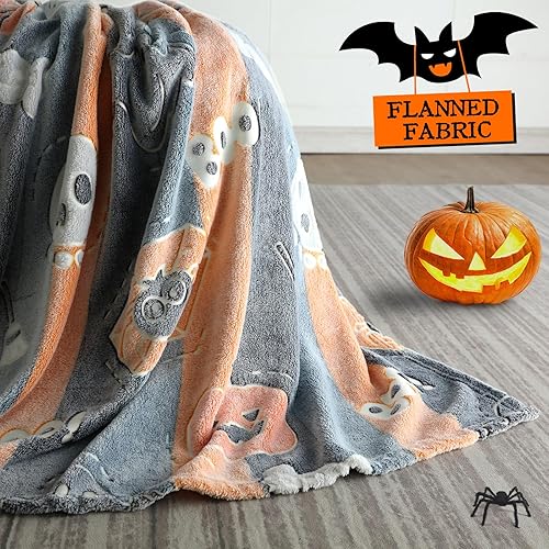 Miniatura 3 de Manta de Halloween que brilla en la oscuridad, regalos para niñas y niños, manta suave de calabaza de 3, 4, 5, 6, 7, 8, 9, 10 años, juguetes para