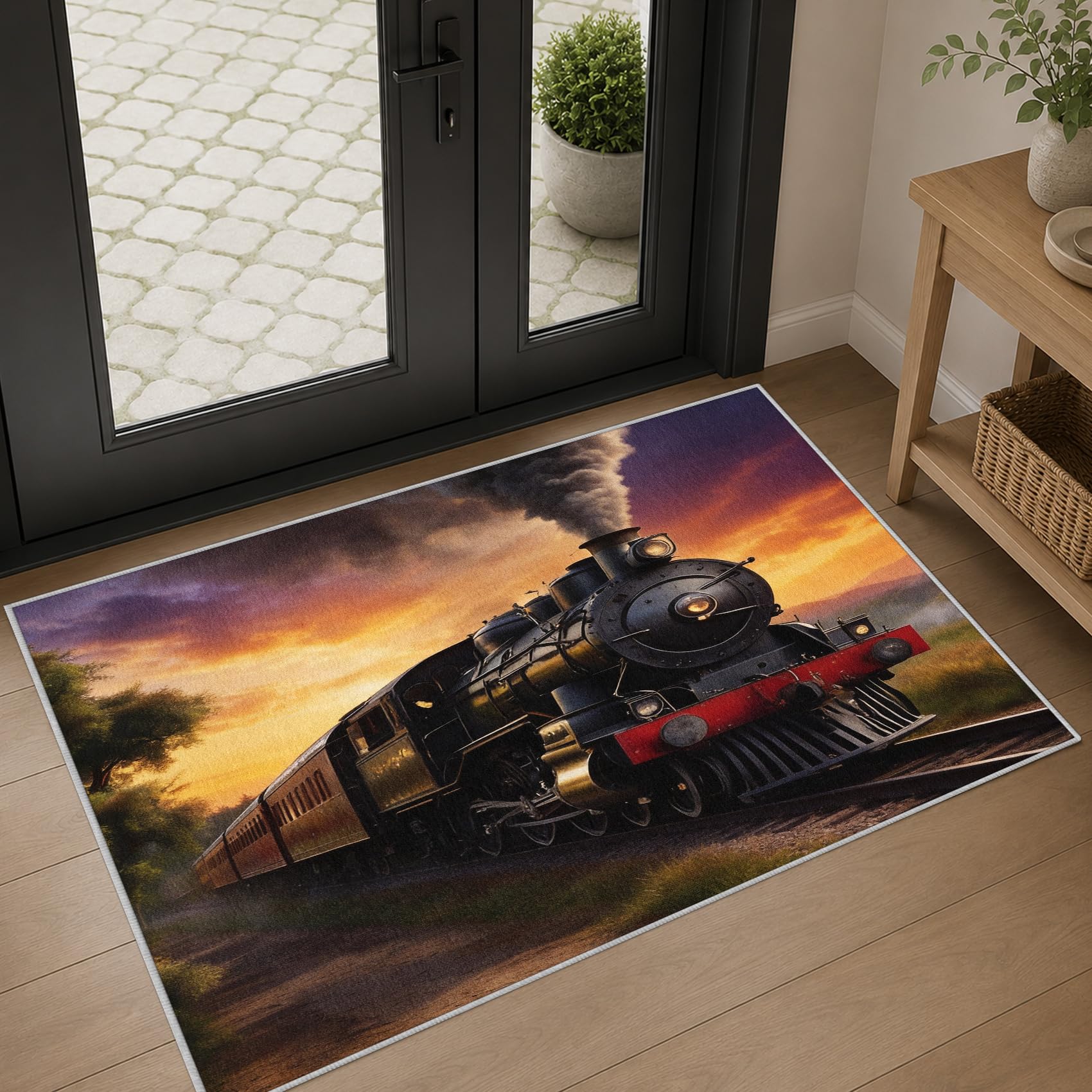 Tapis Train à Vapeur Vintage Lavable en Machine Antidérapant 80x150cm