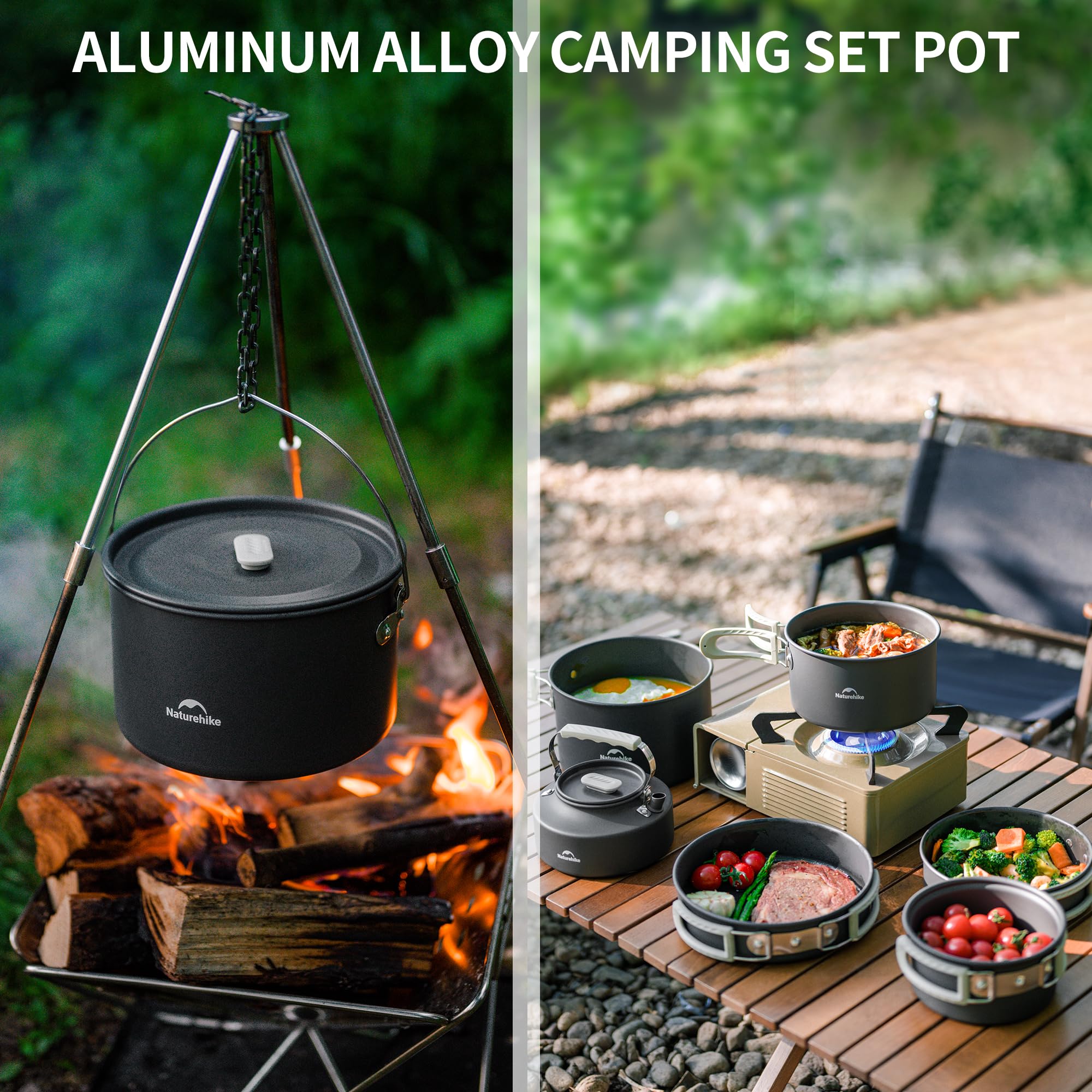 MalloMe Camping Kookgerei Mess Kit, Camping Kookset 10 Stuks - Campingpannen en Potten Set voor Reizen Backpacken Draagbare Kamp Essentials Apparatuur & Accessoires, Kamppot voor Voedsel & Keuken