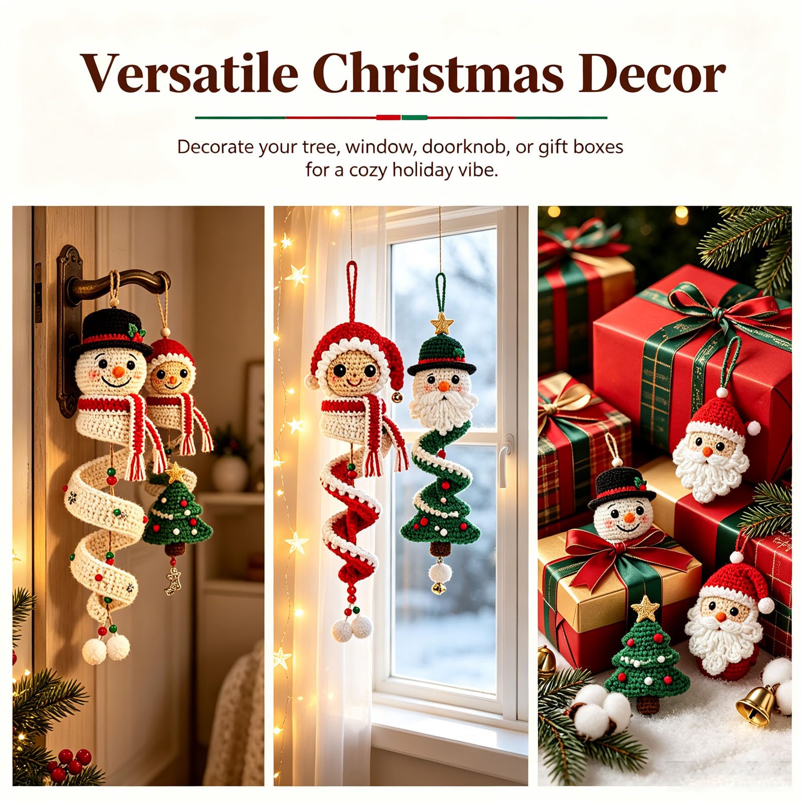 Kit fai da te per ornamento a spirale a forma di pupazzo di neve (A+B+C+D) | all’uncinetto, set di decorazioni natalizie 3D da appendere, kit di artigianato natalizio fatto a mano per principianti