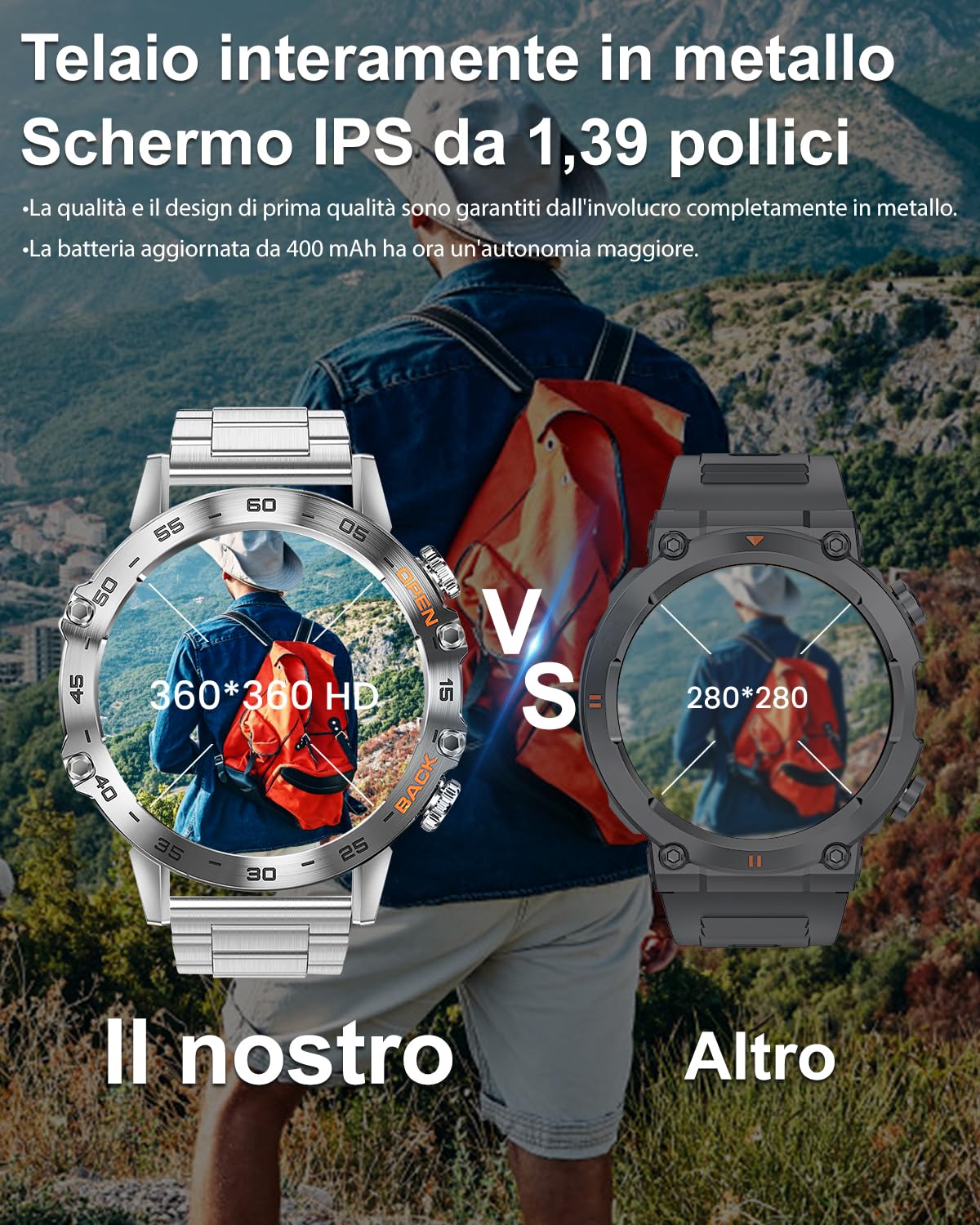 PODOEIL Smartwatch Militare in Metallo da Uomo, 1.39 "HD Screen Tattico Outdoor Rugged Watch con Health Monitor, 108 modalità Sportive Activity Tracker Smart Watch per iPhone Andriod Samsung