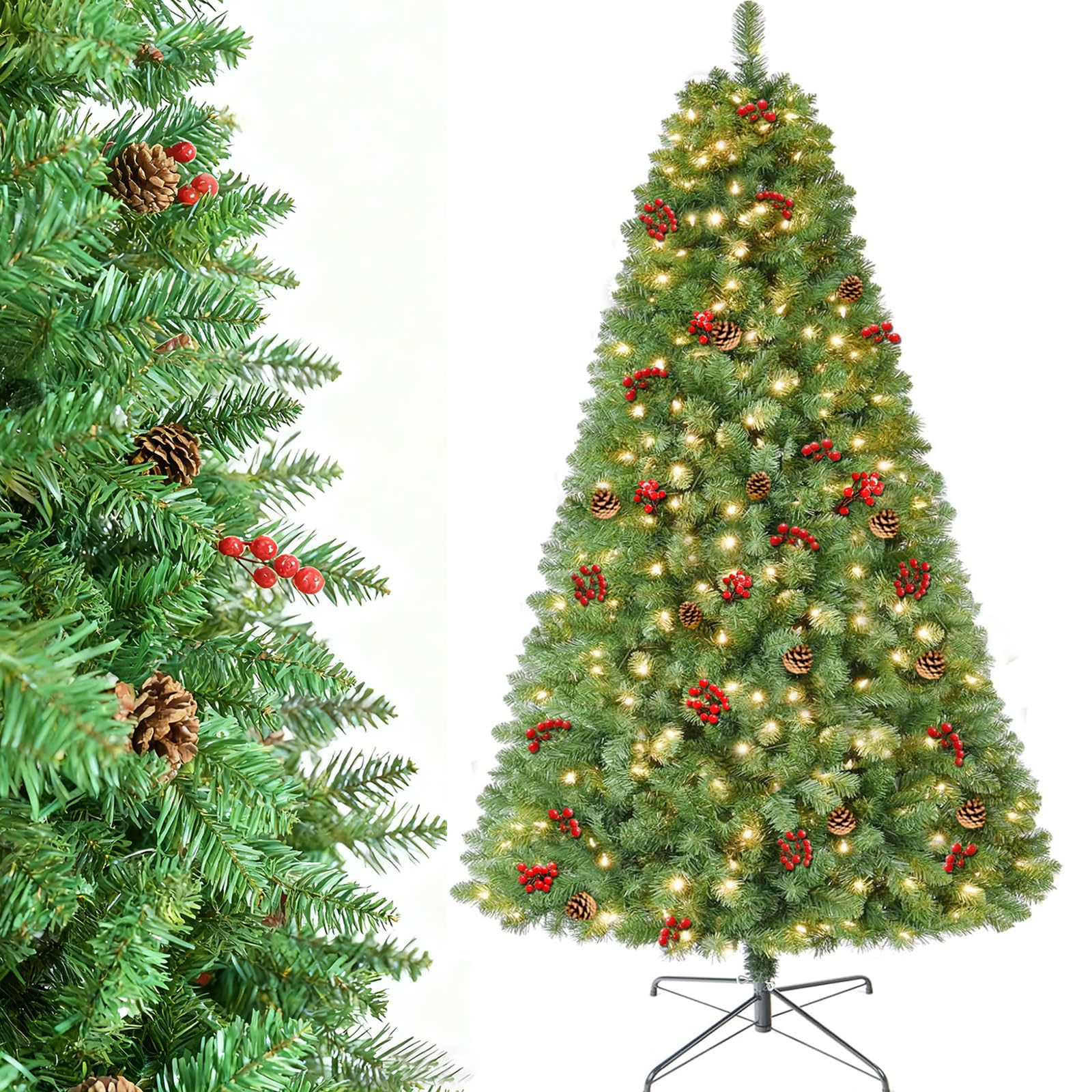 Yoawllty Christmas Tree, 1.8M Christmas Tree with 10M Lights & 800 Branch Tips, Premium Artificial Xmas Tree for Home, Office, Party Decor