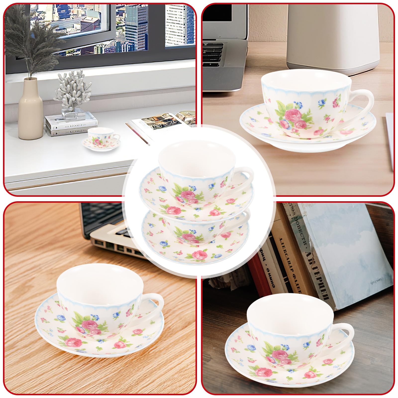 Juego de Taza y Platillo de Té 150ml Bone China 1 Set | Estilo Retro Patrón Delicado, Diseño Sencillo y Apariencia Fina, para Amigos y Familiares