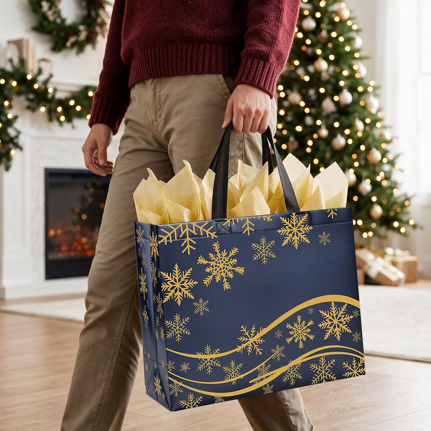 32 Pack 13" Large Christmas Gift Bags Reusable Bags With Tissue Paper image 4