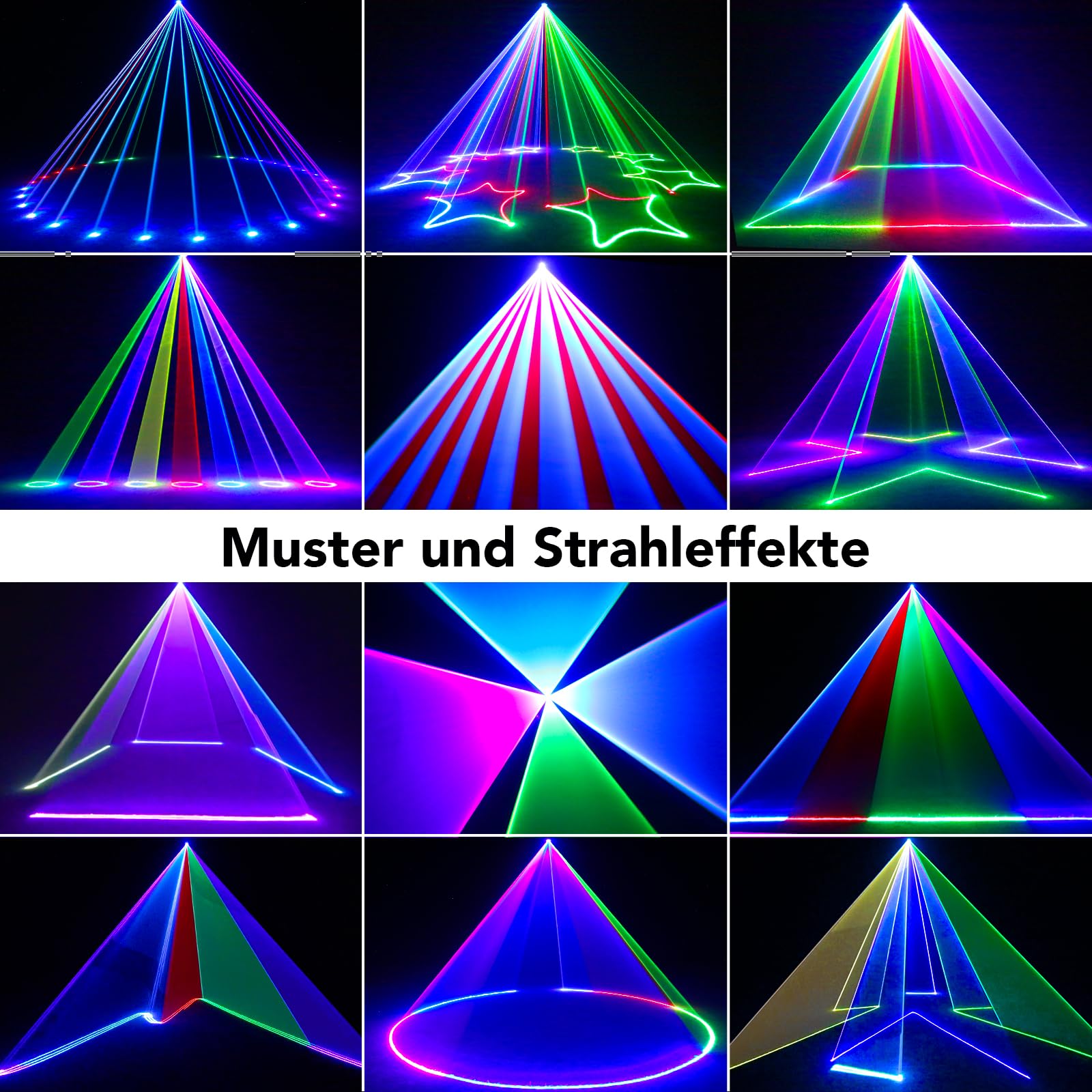 KeoBin 3D RGB Animations DJ Discolicht mit Fernbedienung | Dutzende Strahl- & Grafikmuster, Musiksteuerung, 34CH DMX512, Auto, Master-Slave, Zoom & Rotation für Club, KTV & Live Shows
