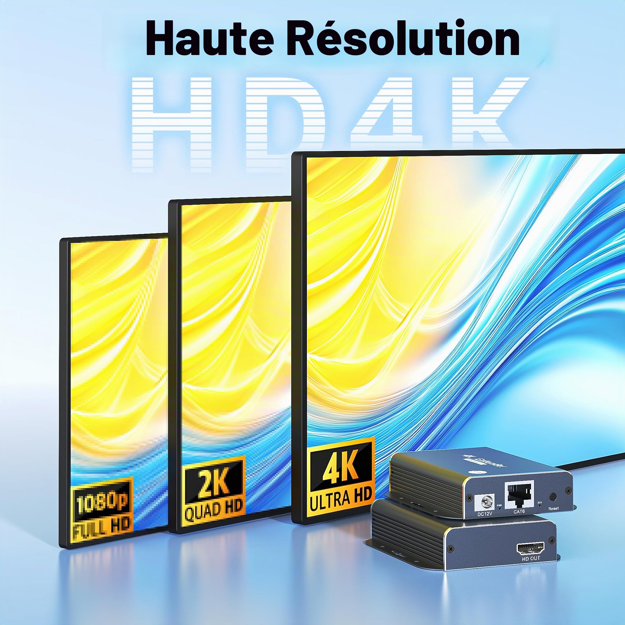 4K HDMI Extender Over Ethernet Extendeur sur CAT5e/CAT6/CAT7, 4K@60Hz Up to 196ft(60m), EDID and POC Fonction Support
