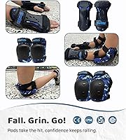 Vista 3 de Rodilleras y coderas con protectores de muñeca Simply Kids, tecnología HardSoft. Juego de equipo de protección certificado CPSIA. Rodilleras