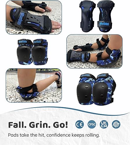 Miniatura 14 de Simply Kids Rodilleras y coderas con muñequeras, tecnología HardSoft Pad Tech. - Juego de equipo de protección certificado por CPSIA - Rodilleras