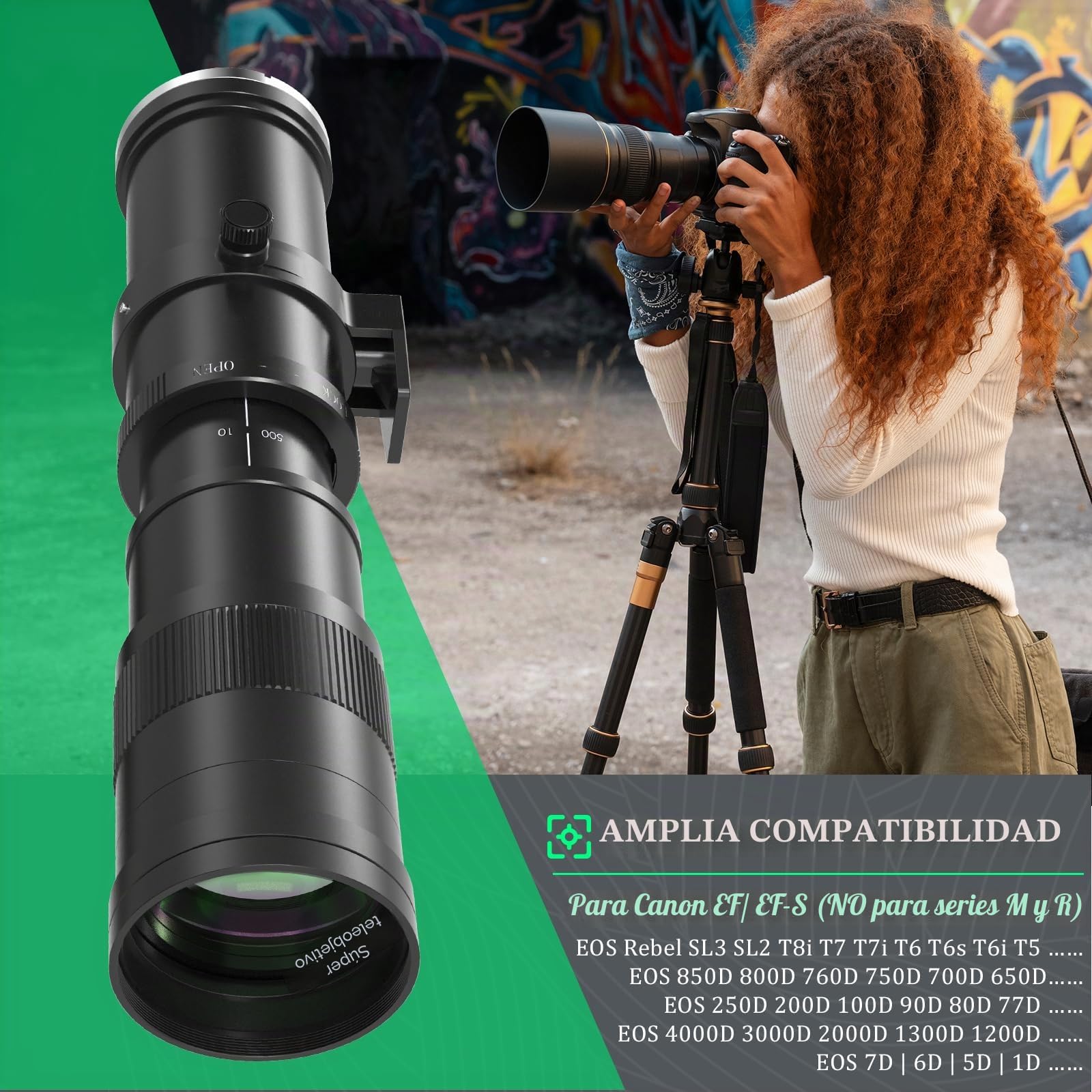 Lightdow EF 420mm-800mm F8.3 Objetivo Manual para Canon EF Mount, Lente Teleobjetivo de Cuerpo Metálico Liviano, para Canon EF-S Montura EOS 90D 7D 6D 5D Mark II/III/IV, Rebel T7 -Negro
