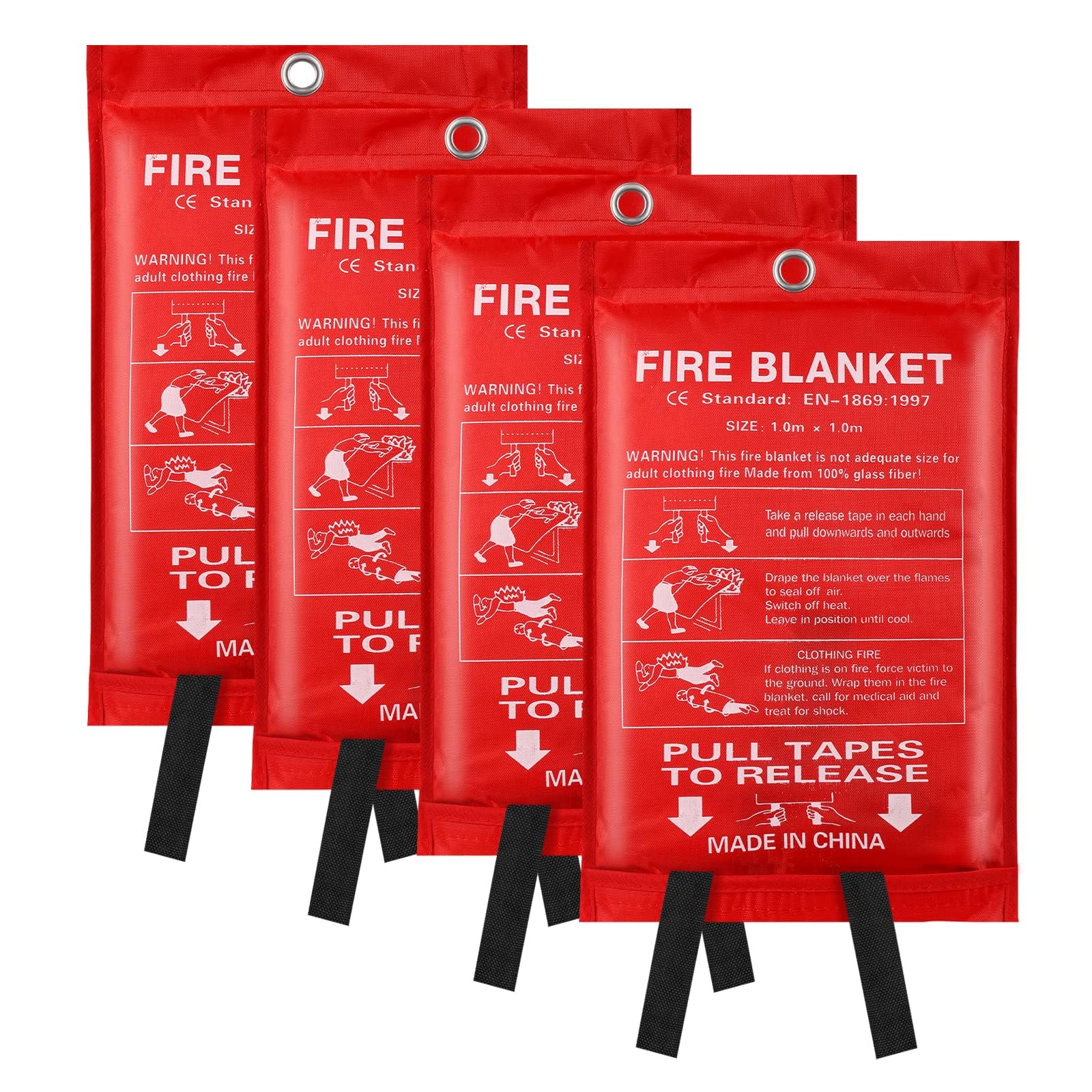 Emergency Fire Blanket for Home - 4 Pack 3.3ft x 3.3ft Fiberglass Fire Blankets Extinguisher Suppression Flame Heat Retardant Emergency Survival Safety Cover for Kitchen House Car Office Warehouse