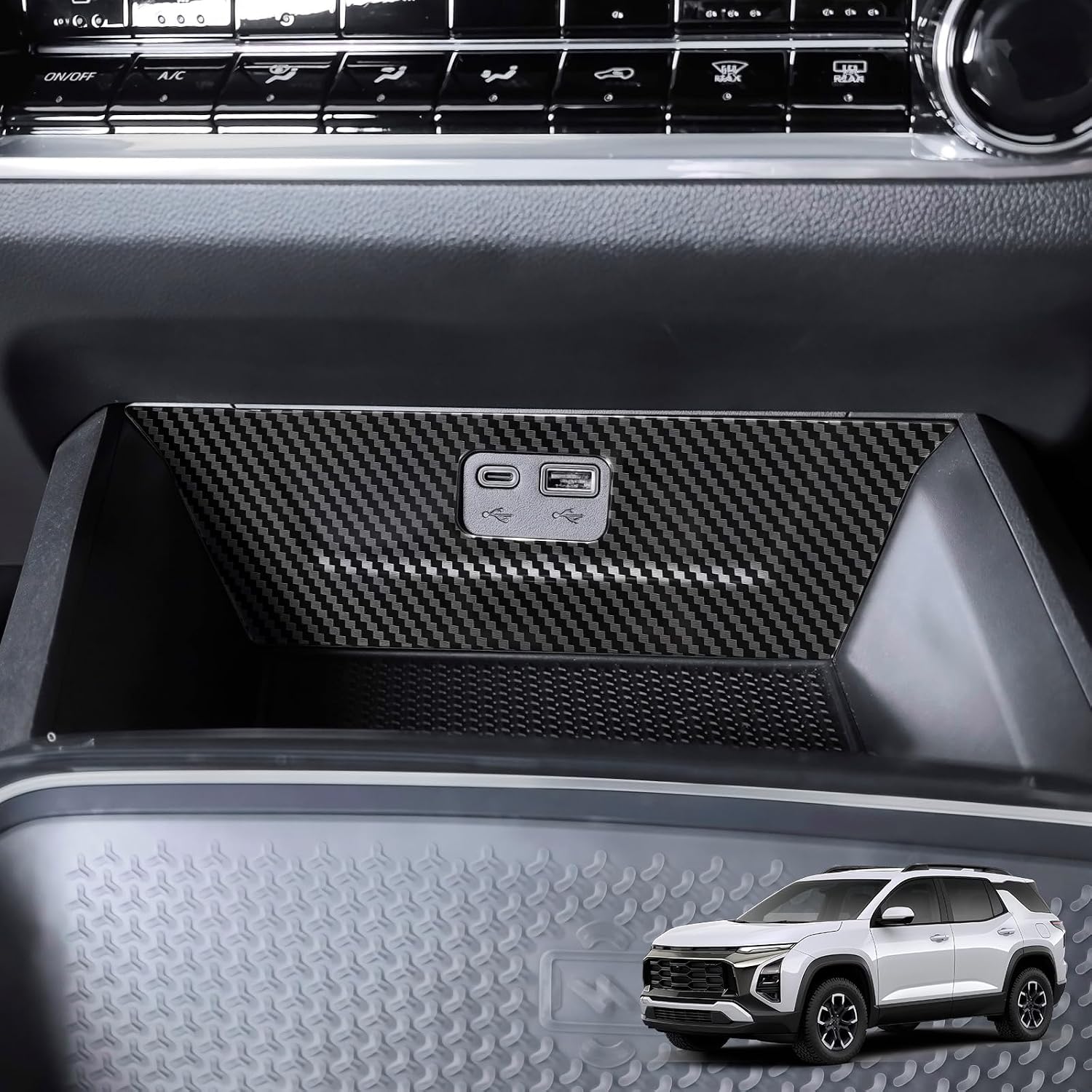 YOUTOOCAR USB Port Panel Cover Trim Compatible with Chevy Equinox 2025-2026 Accessories, Interior Center Console USB Charging Port Decorative Cover (Carbon Fiber Pattern)