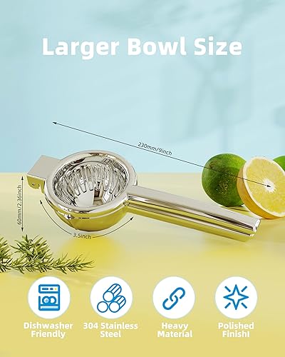 Miniatura 6 de Exprimidor de limón de acero inoxidable, cuenco exprimidor de metal sólido resistente, exprimidor manual grande de cítricos y exprimidor de lima,