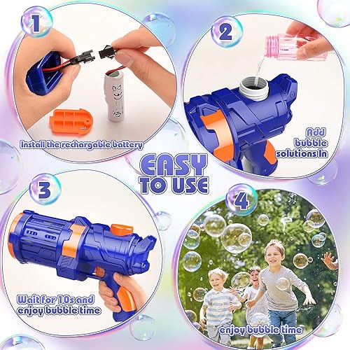 Miniatura 5 de Ametralladora de burbujas con solución de burbujas 1115 onzas líquidas recargable con más de 5000 burbujas por minuto soplador automático de