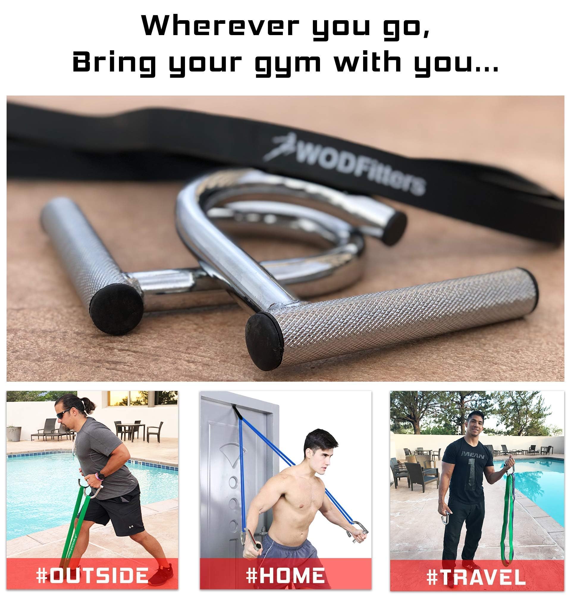WODFitters Portable Home Gym Handle Set - For Use With Resistance Bands, Includes Handles & Door Anchor