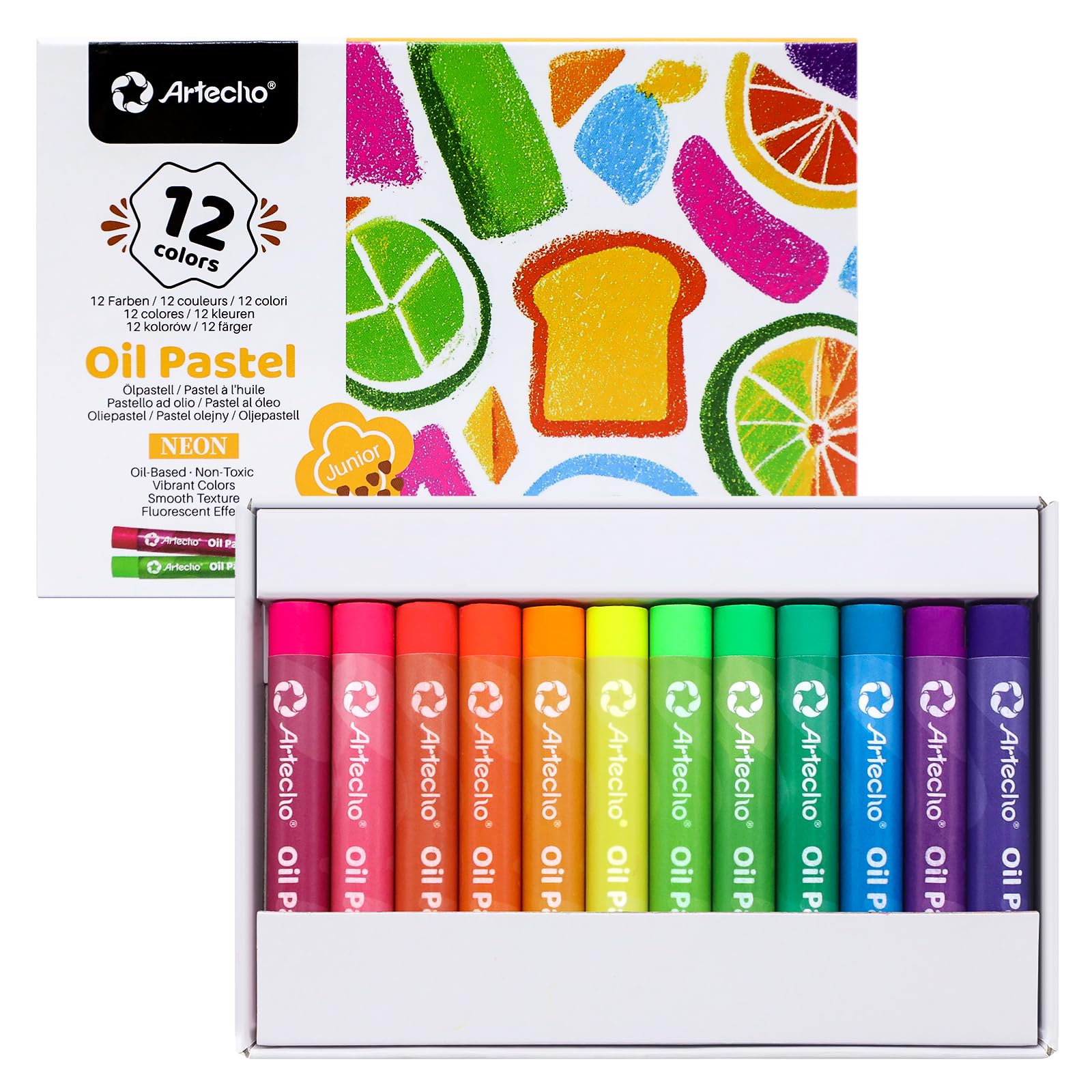 Artecho Neon Oil Pastels Set of 12 Colors (8 x 60 mm)