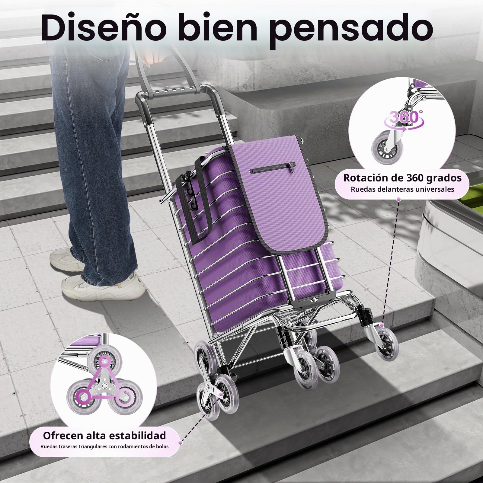 Carro de la compra plegable de aluminio 40 kg – Carro de la compra plegable con bolsa impermeable – Carro de la compra para escaleras con capacidad de carga de 88 libras – 35 L, ruedas, ganchos