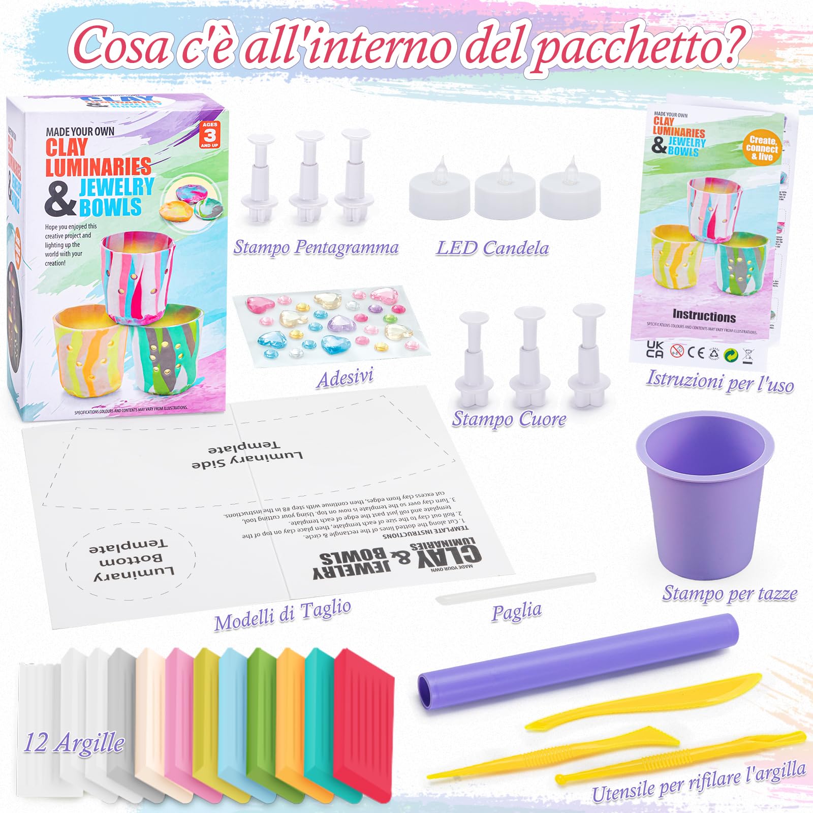 FGZU Kit Lampade D'argilla Fai Da Te, Regalo Bambina 6 7 8 9 10 11 12 Anni, Lavoretti Creativi per Bambini, DIY Kit Creativo Il Tempo Libero per Adulti e Bambini