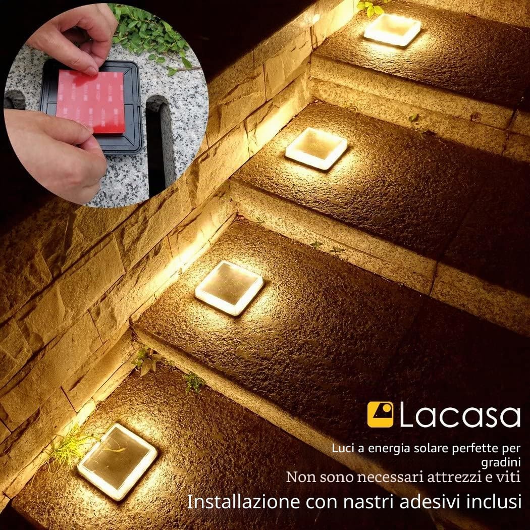 Lacasa Luci Solari da Giardino, LED Lampada Solare da Esterno, Auto On/Off Luci per Sentieri per Ponte Dock Passo Vialetto Passerella Percorso Scale Piazza Cortile - Bianco Caldo 4 Pezzi