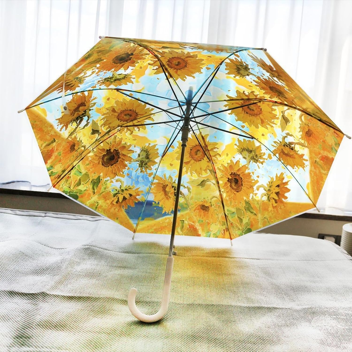 2 Pcs/Set Women's Artistic Sunflower Transparent Umbrella - 8-Rib Automatic Open Stick Umbrellas, Compact Travel Umbrella for Weddings, Photo Shoots, Bridal Gifts & Outdoor Events - Elegant Hand